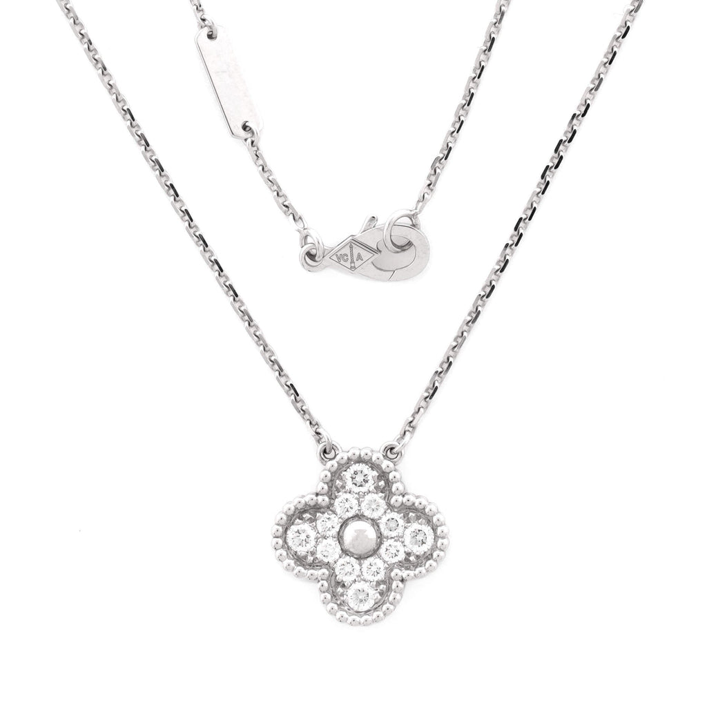 Vintage Alhambra Pendant Necklace 18K White Gold and Diamonds