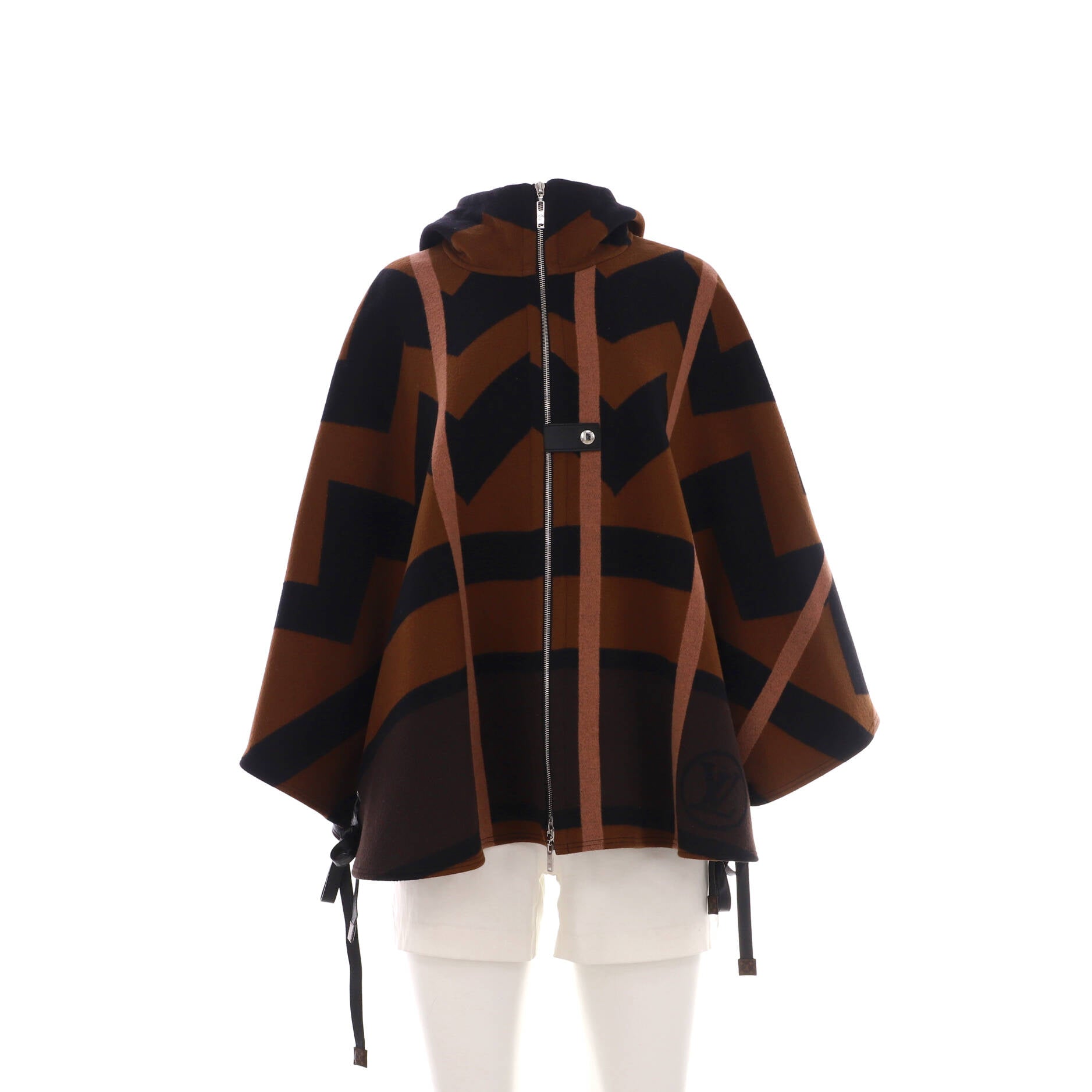 Women's Front Zip Hooded Cape Printed Wool