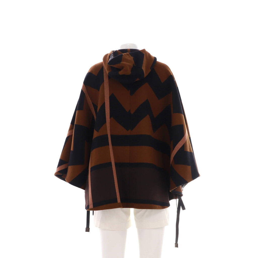 Women's Front Zip Hooded Cape Printed Wool