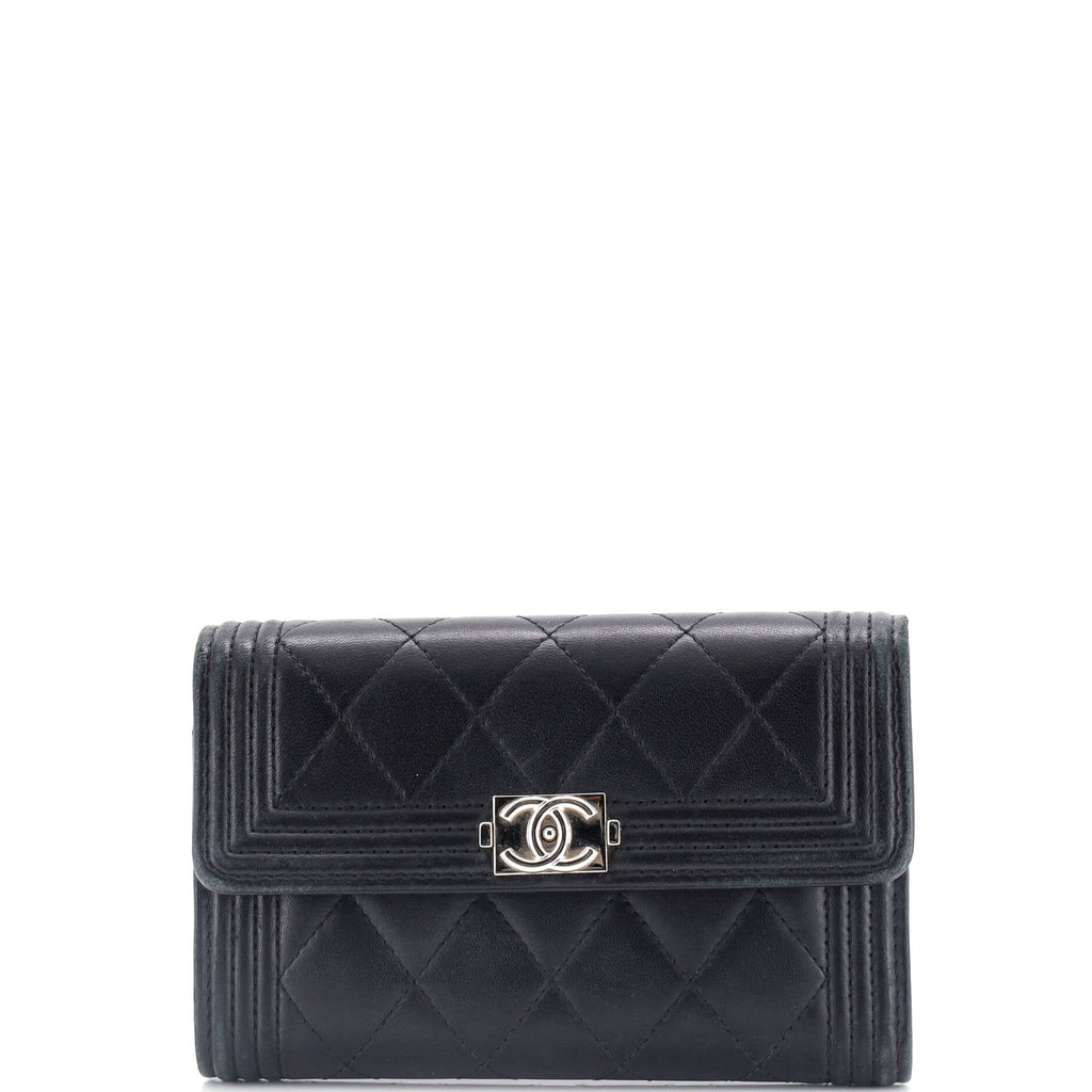 Boy Trifold Flap Wallet Quilted Lambskin Medium