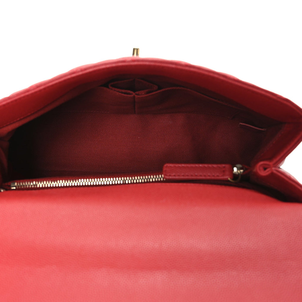 Caviar Quilted Small Coco Handle Flap Red