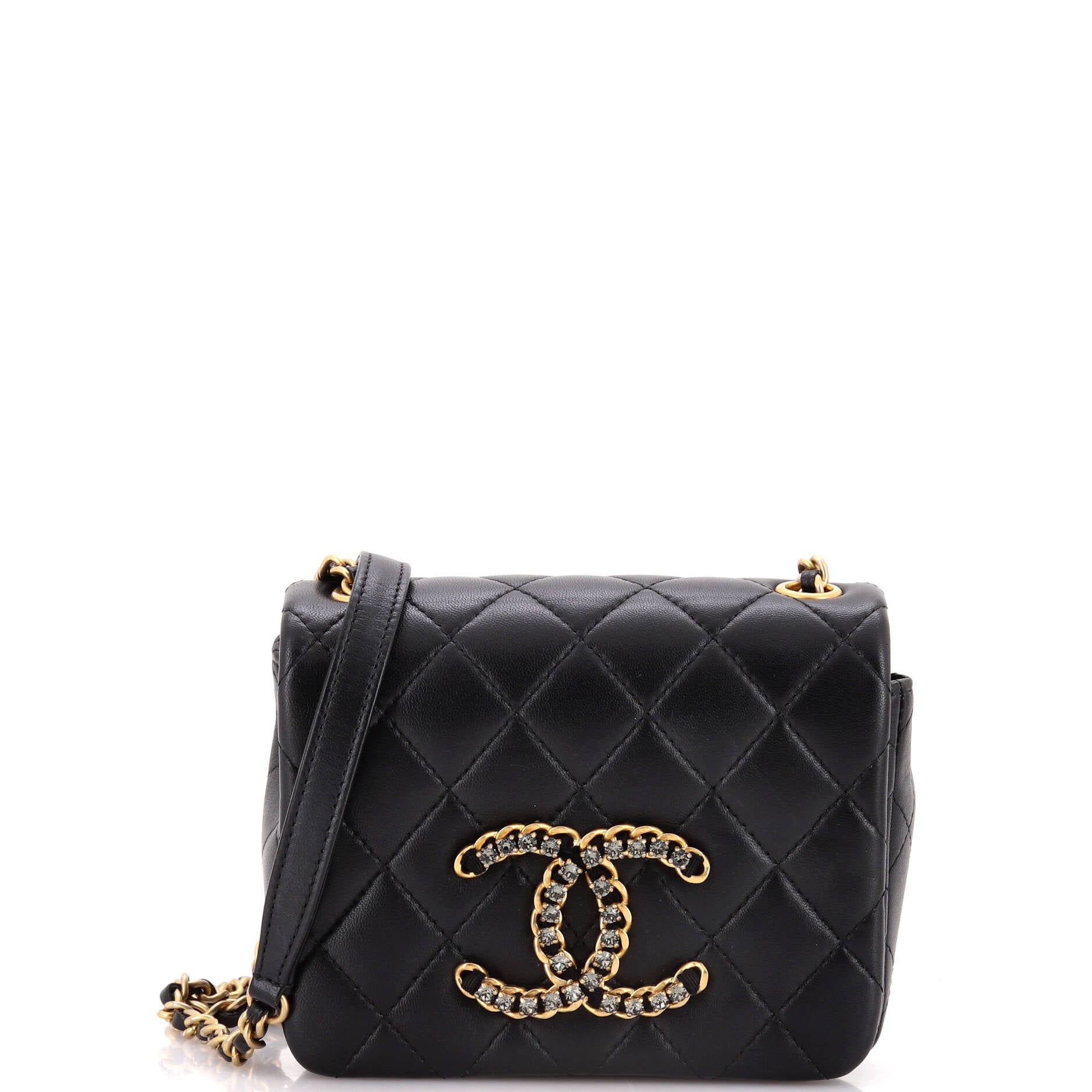 Crystal CC Full Flap Bag Quilted Lambskin Mini