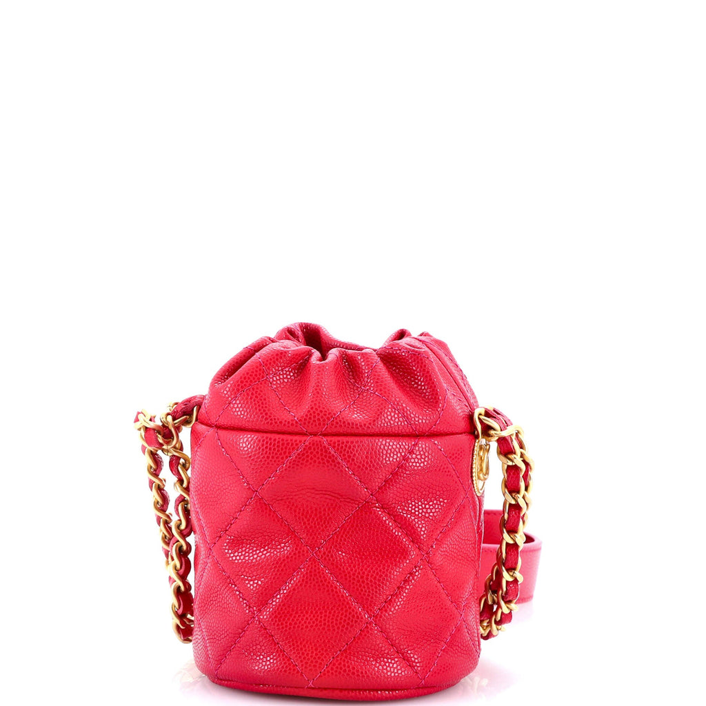 Twist Your Buttons Drawstring Bucket Bag Quilted Caviar Mini