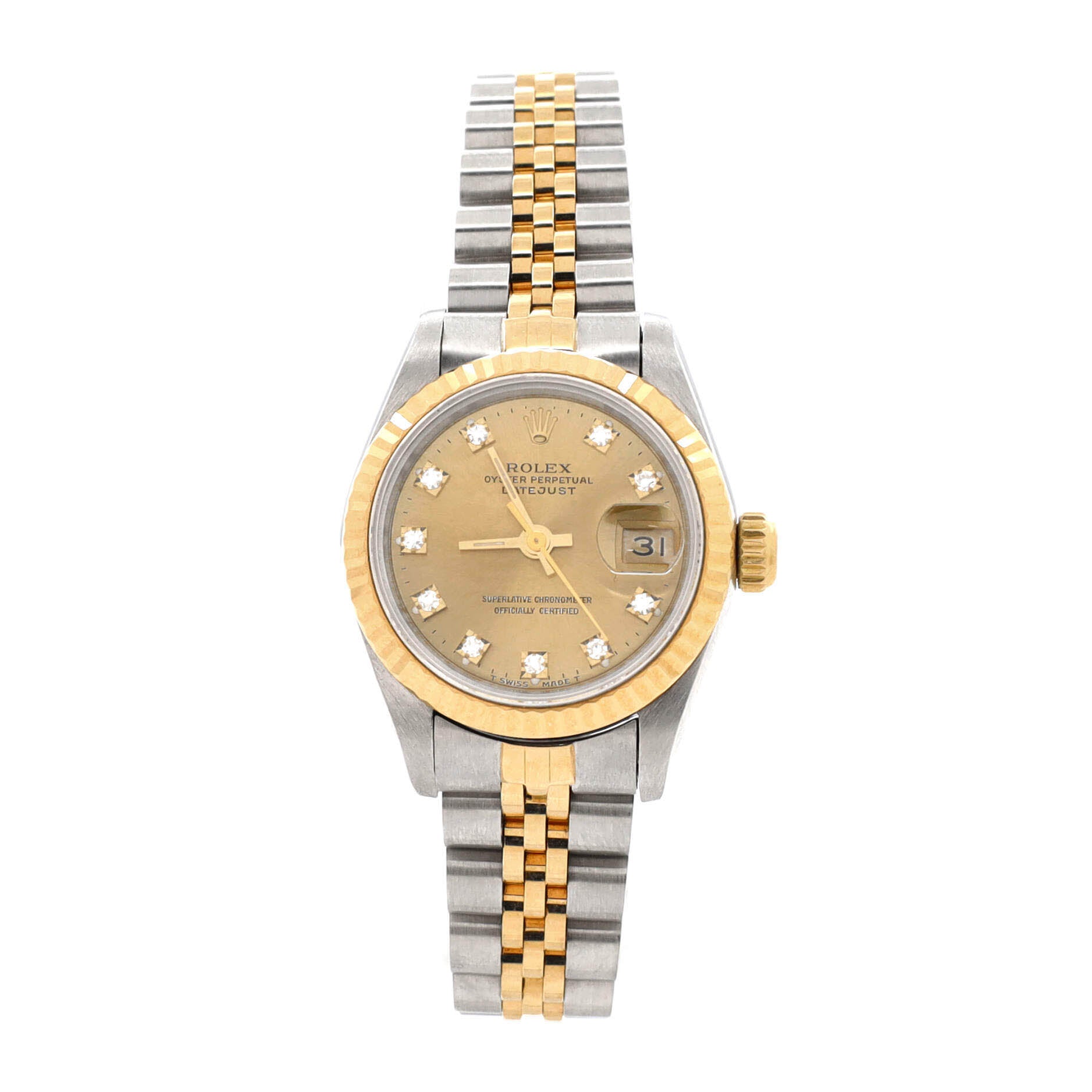 Oyster Perpetual Datejust Automatic Watch Stainless Steel and Yellow Gold with Diamond Markers 26