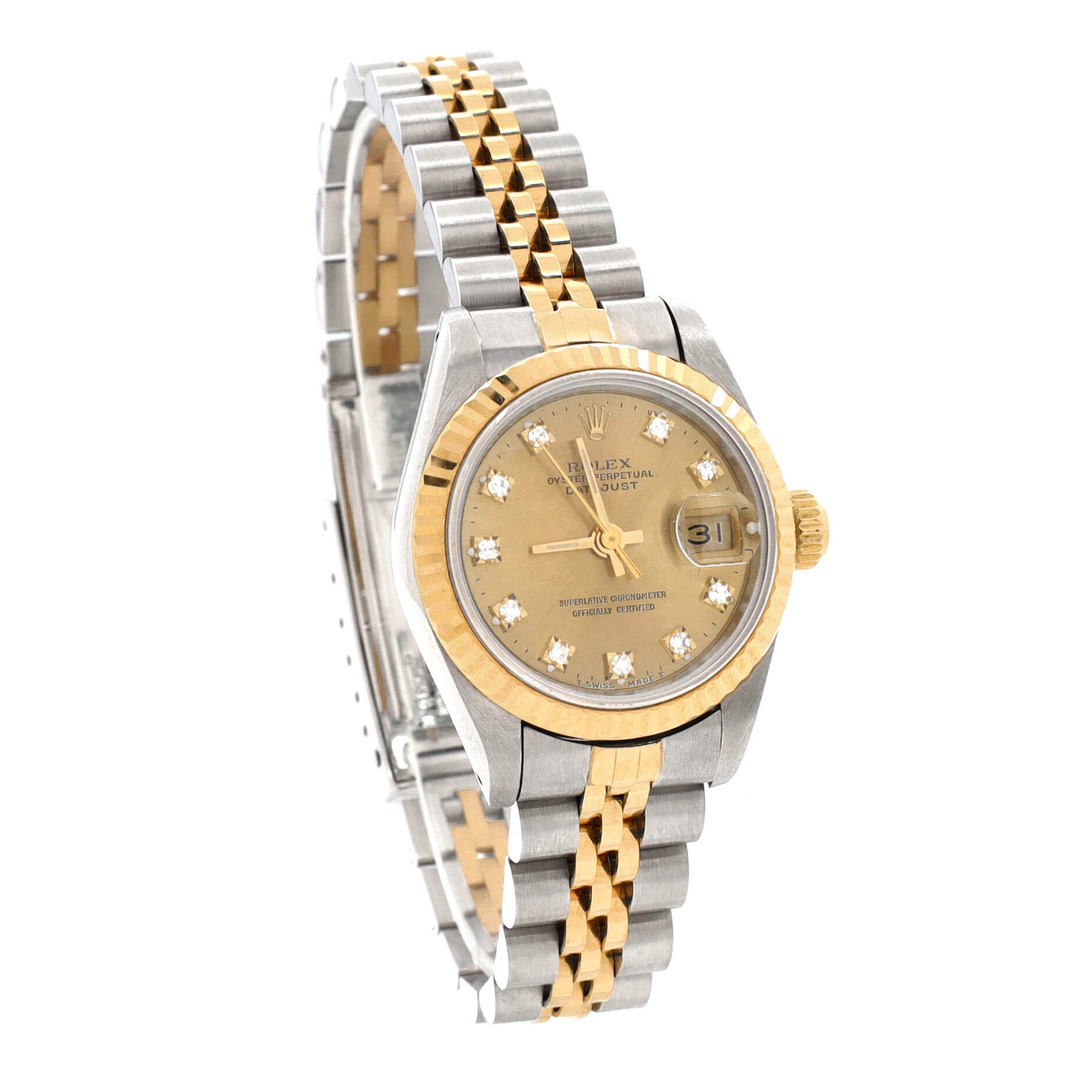 Oyster Perpetual Datejust Automatic Watch Stainless Steel and Yellow Gold with Diamond Markers 26