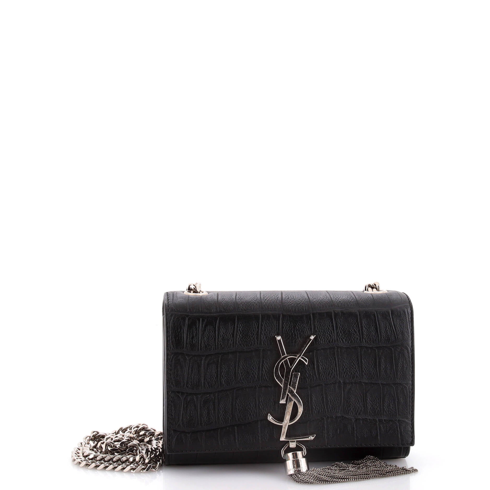 Classic Monogram Tassel Crossbody Bag Crocodile Embossed Leather Small