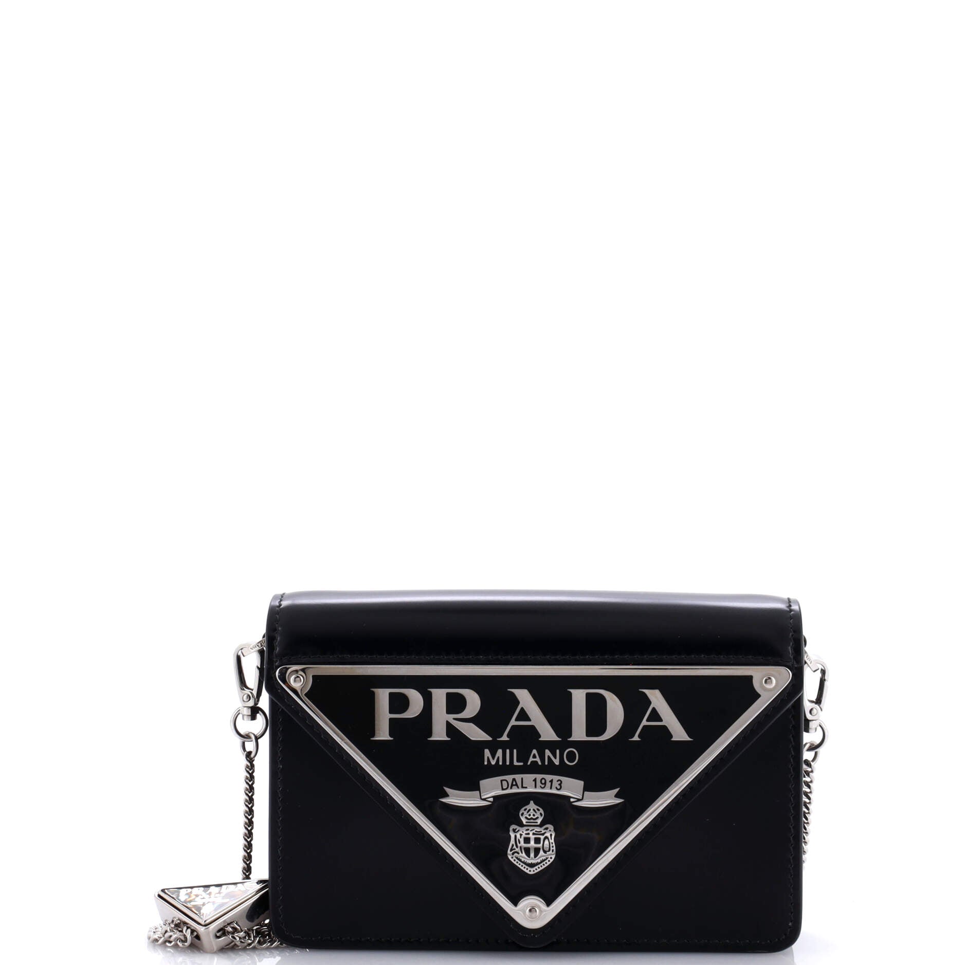 Maxi Triangle Logo Chain Flap Bag Brushed Leather Small