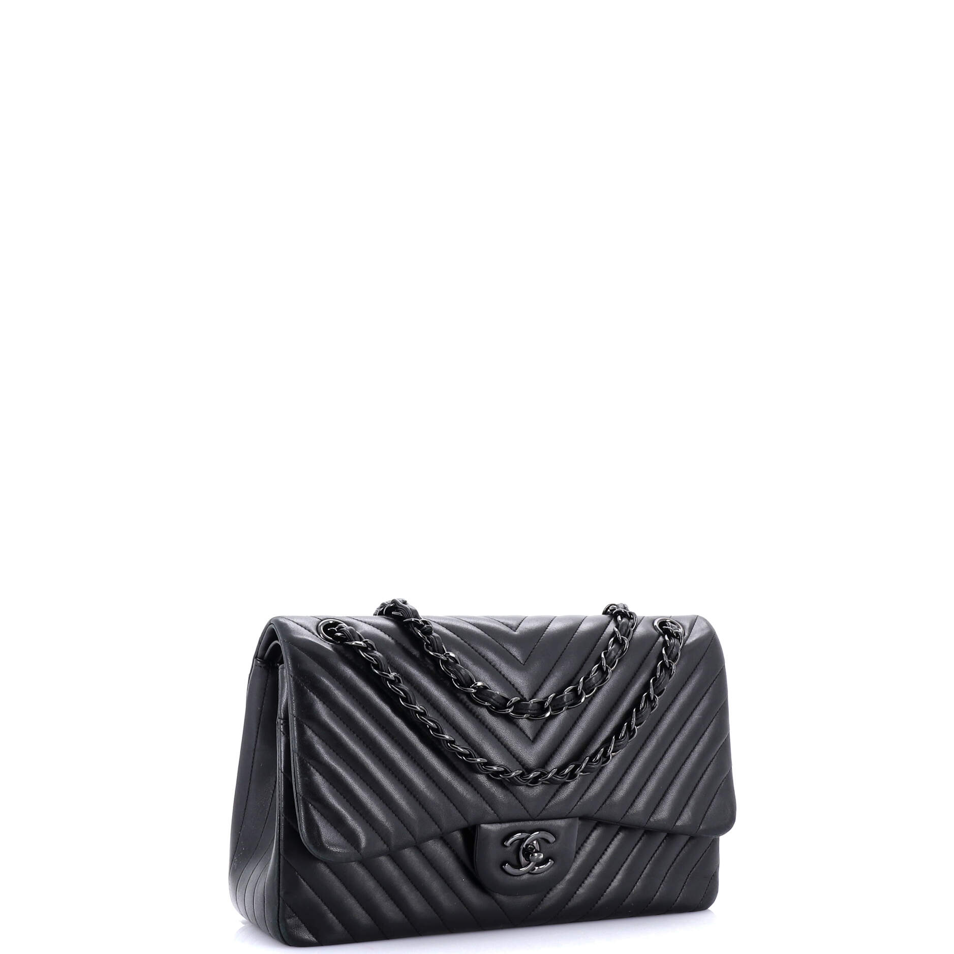 So Black Classic Double Flap Bag Chevron Lambskin Jumbo