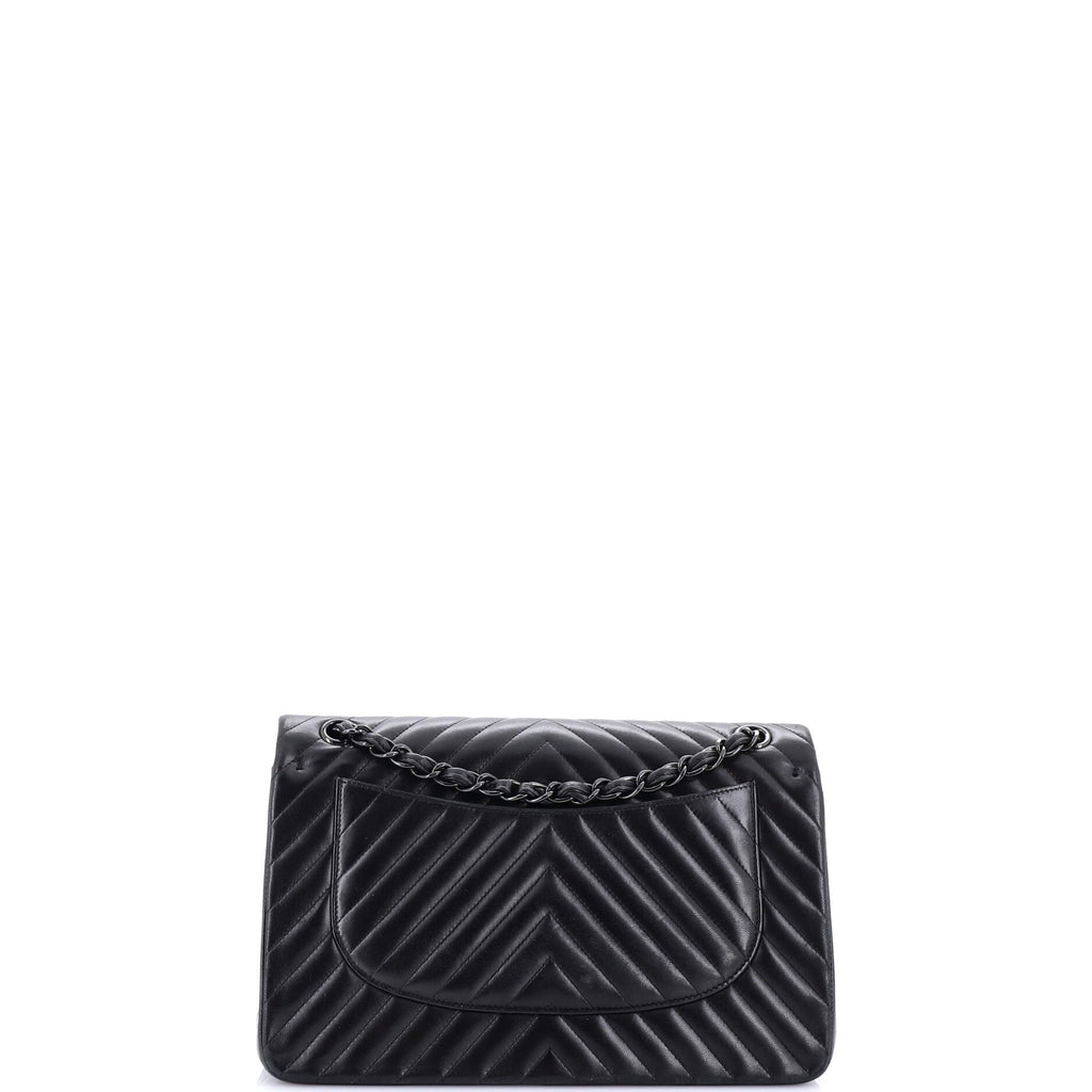 So Black Classic Double Flap Bag Chevron Lambskin Jumbo