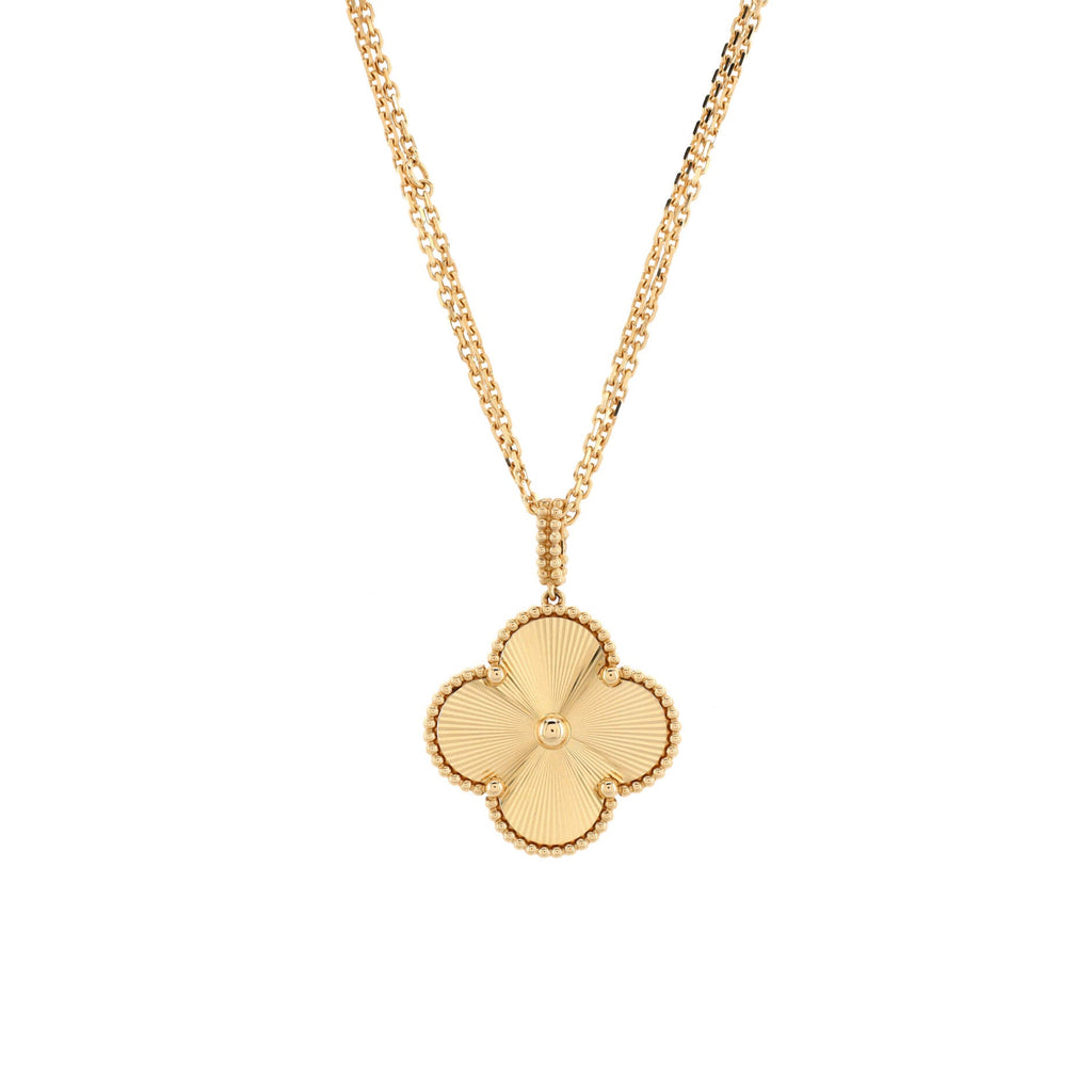 Magic Alhambra Pendant Necklace Guilloche 18K Yellow Gold