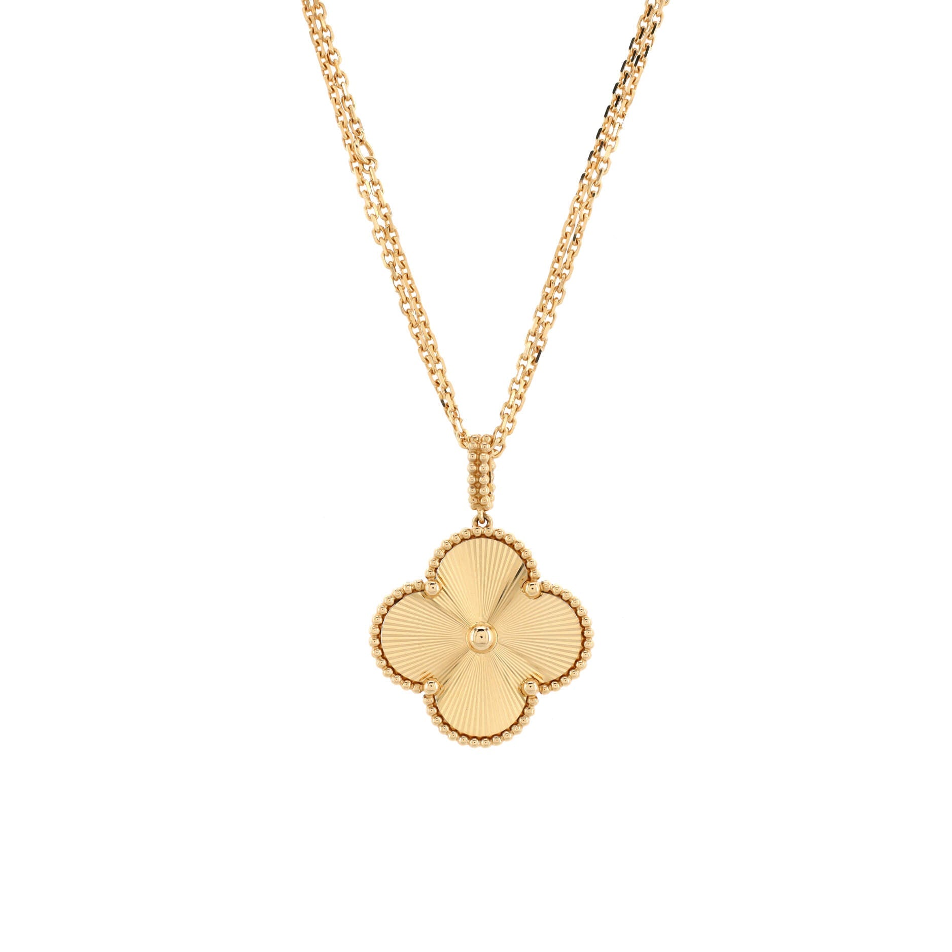 Magic Alhambra Pendant Necklace Guilloche 18K Yellow Gold