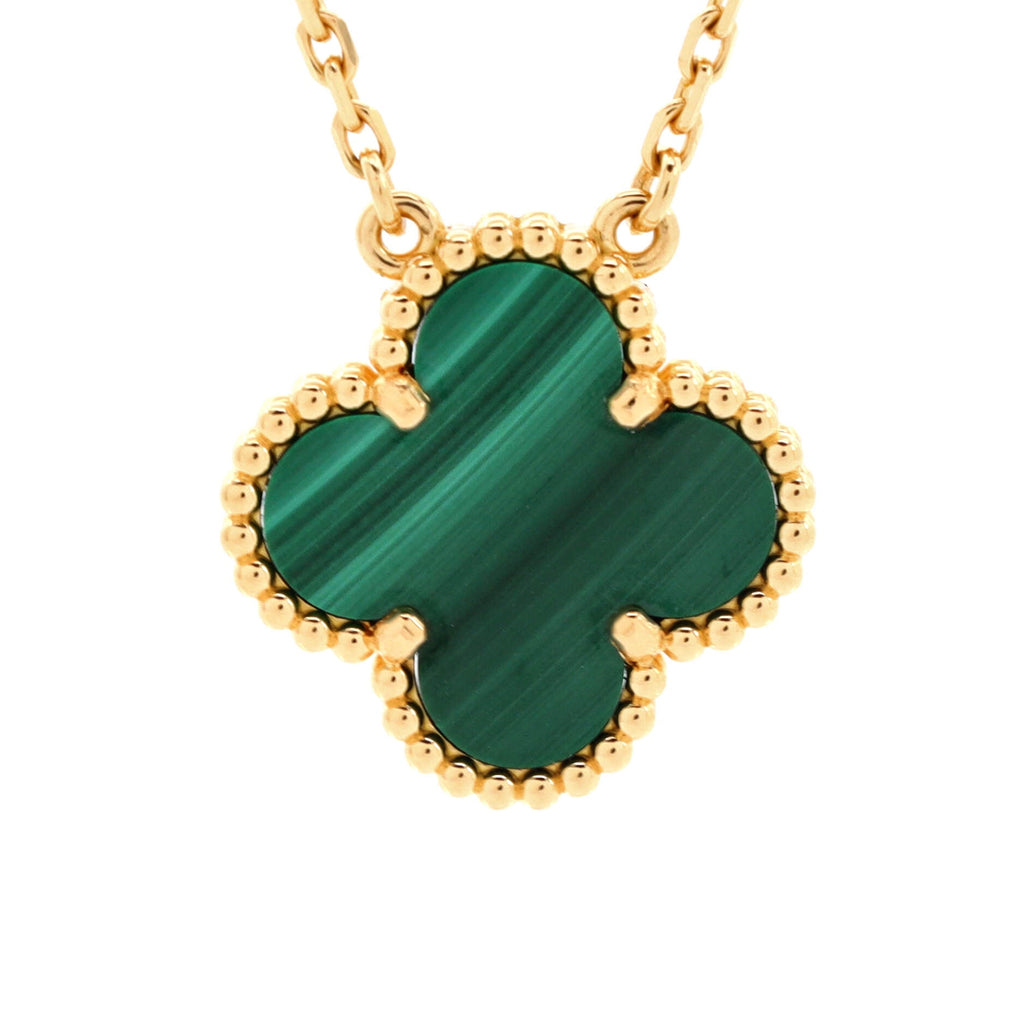Vintage Alhambra Pendant Necklace 18K Yellow Gold and Malachite