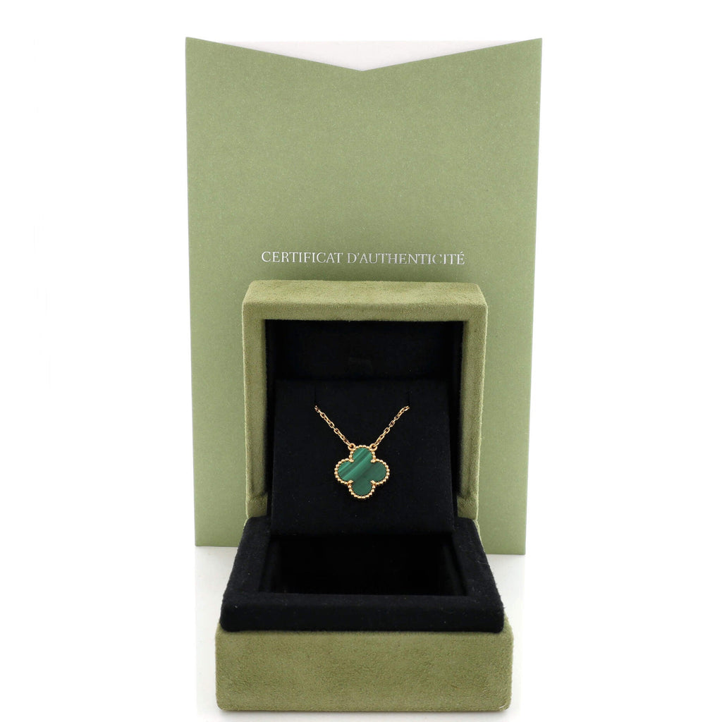Vintage Alhambra Pendant Necklace 18K Yellow Gold and Malachite