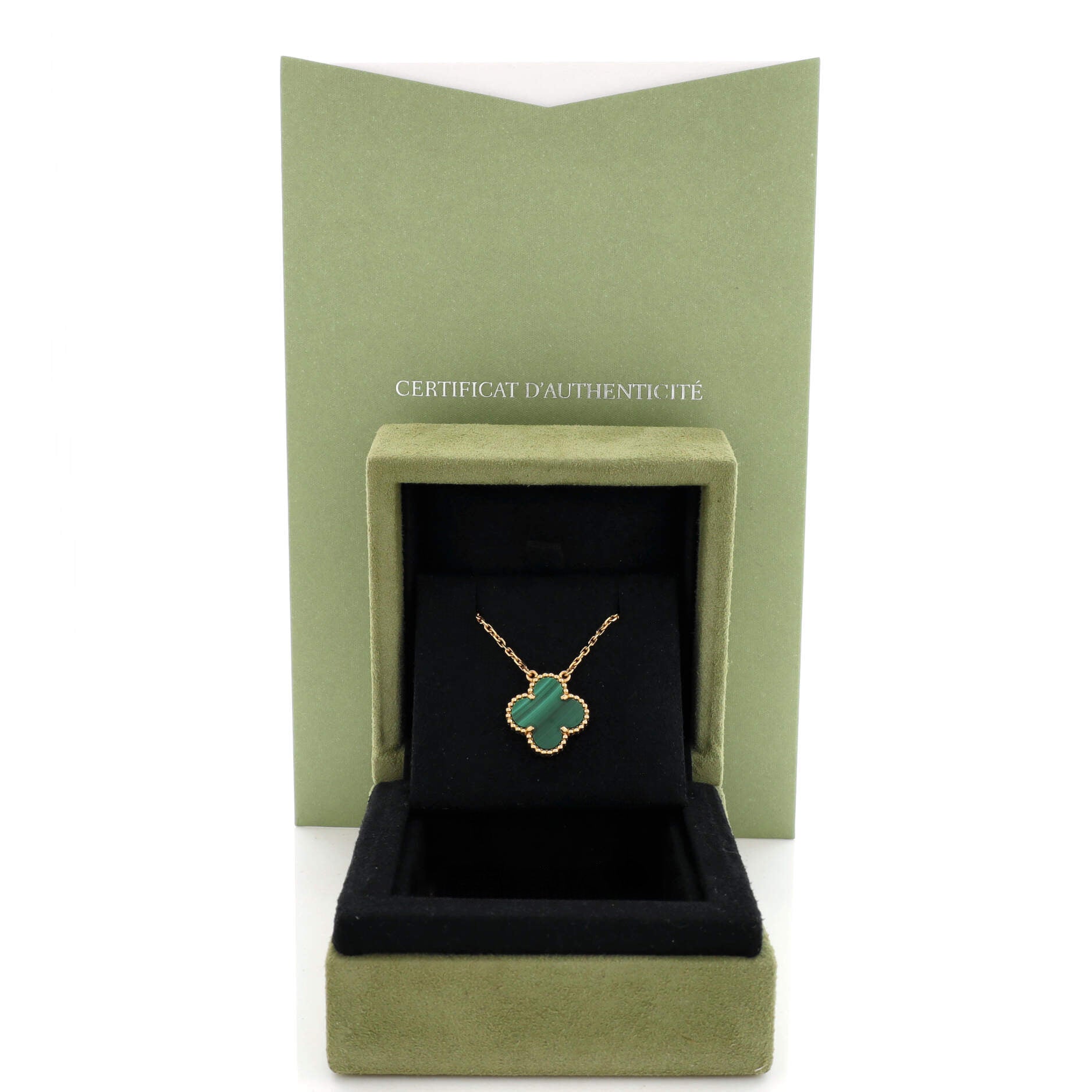 Vintage Alhambra Pendant Necklace 18K Yellow Gold and Malachite