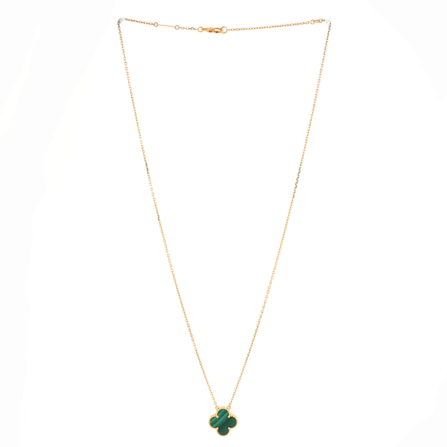 Vintage Alhambra Pendant Necklace 18K Yellow Gold and Malachite