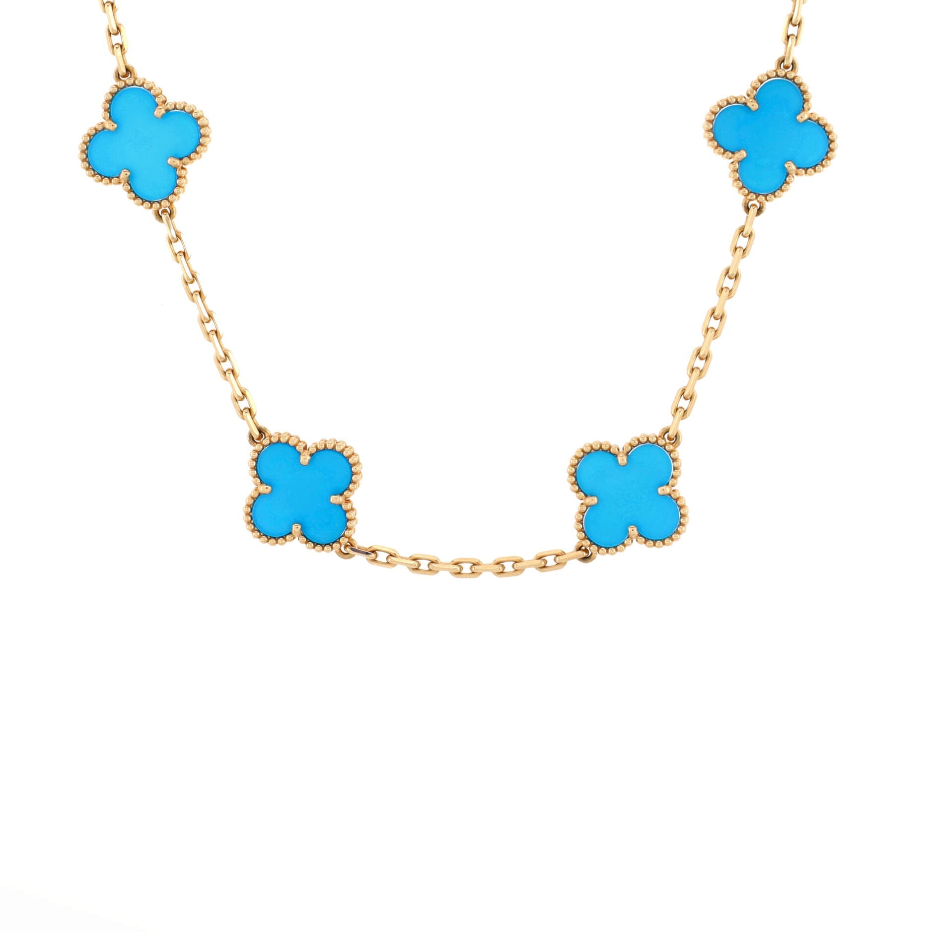 Vintage Alhambra 10 Motifs Necklace 18K Yellow Gold and Agate