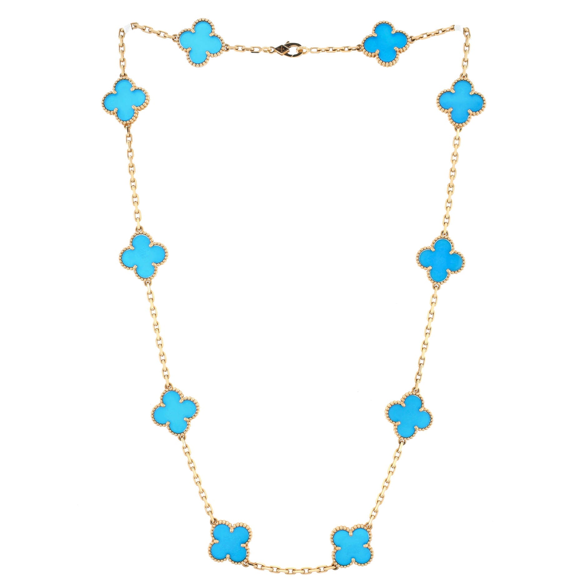 Vintage Alhambra 10 Motifs Necklace 18K Yellow Gold and Agate