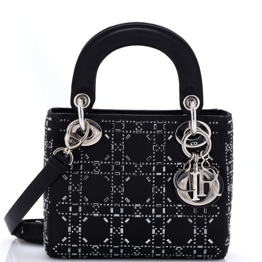 Lady Dior Bag Crystal Embellished Cannage Quilt Satin Mini
