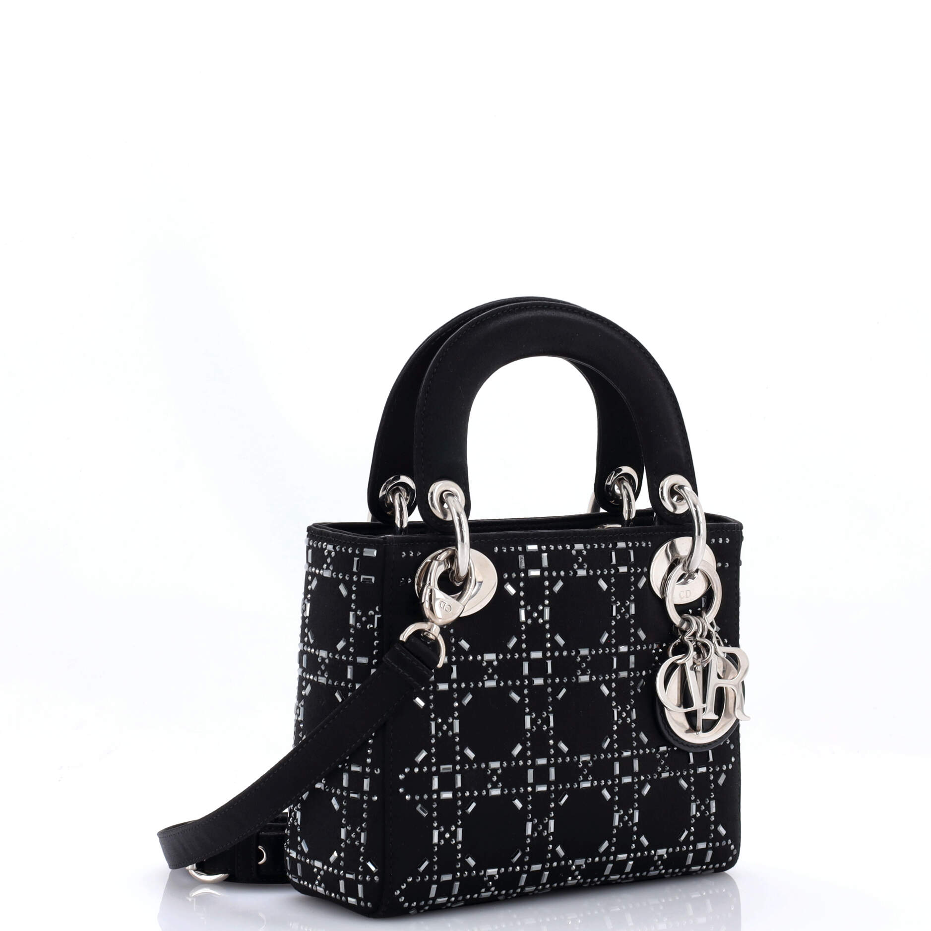 Lady Dior Bag Crystal Embellished Cannage Quilt Satin Mini