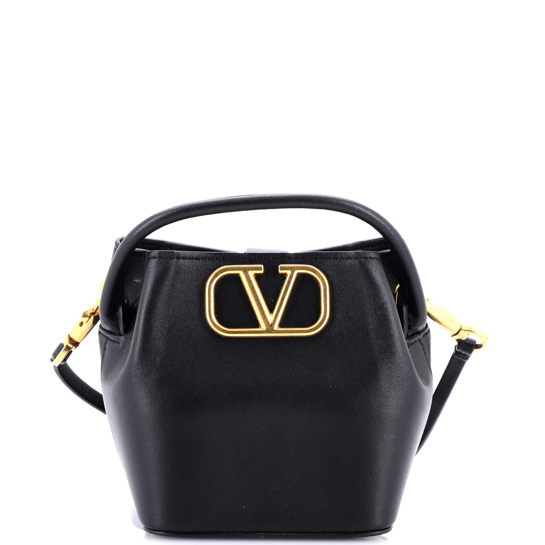 VLogo Convertible Top Handle Bucket Bag Leather Mini