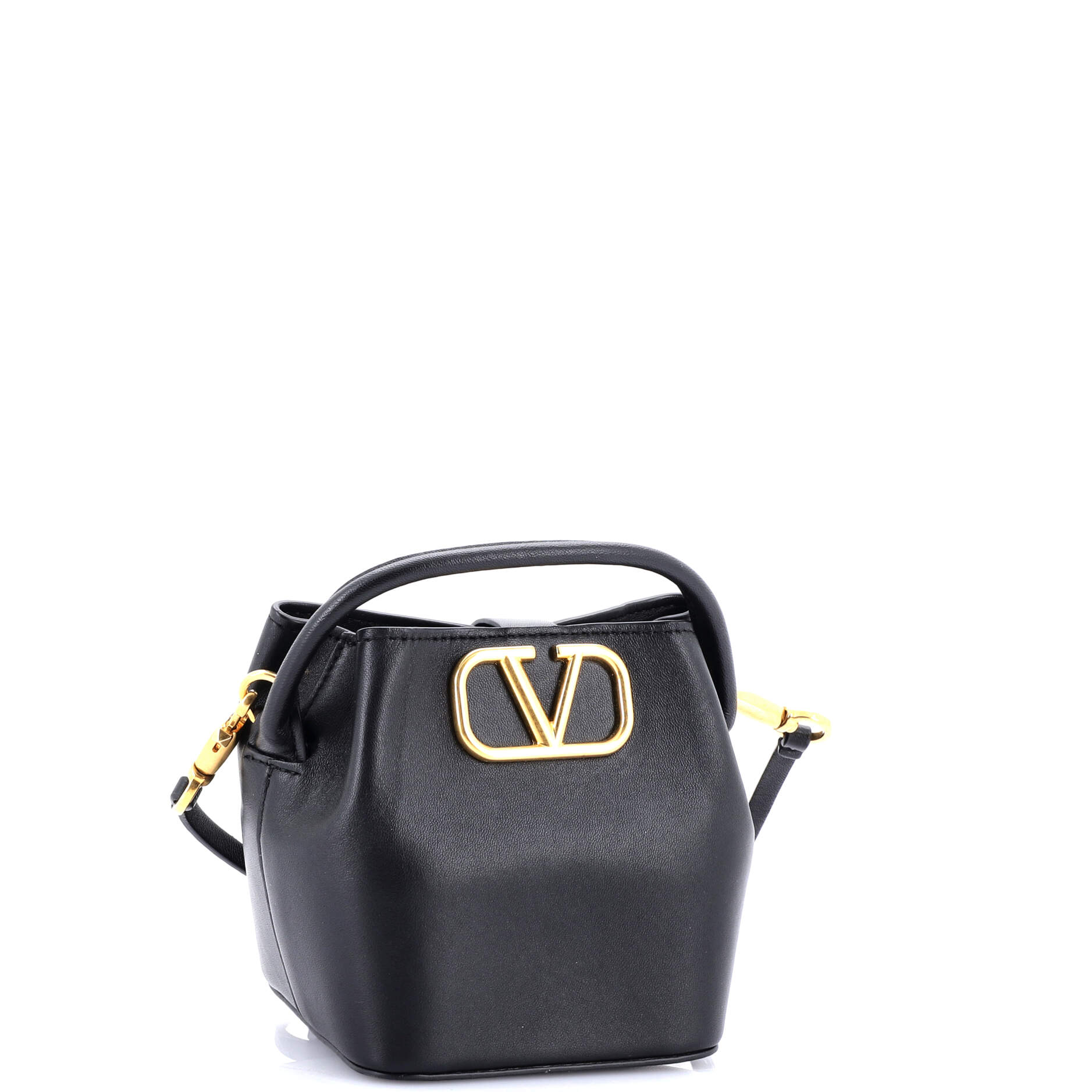 VLogo Convertible Top Handle Bucket Bag Leather Mini