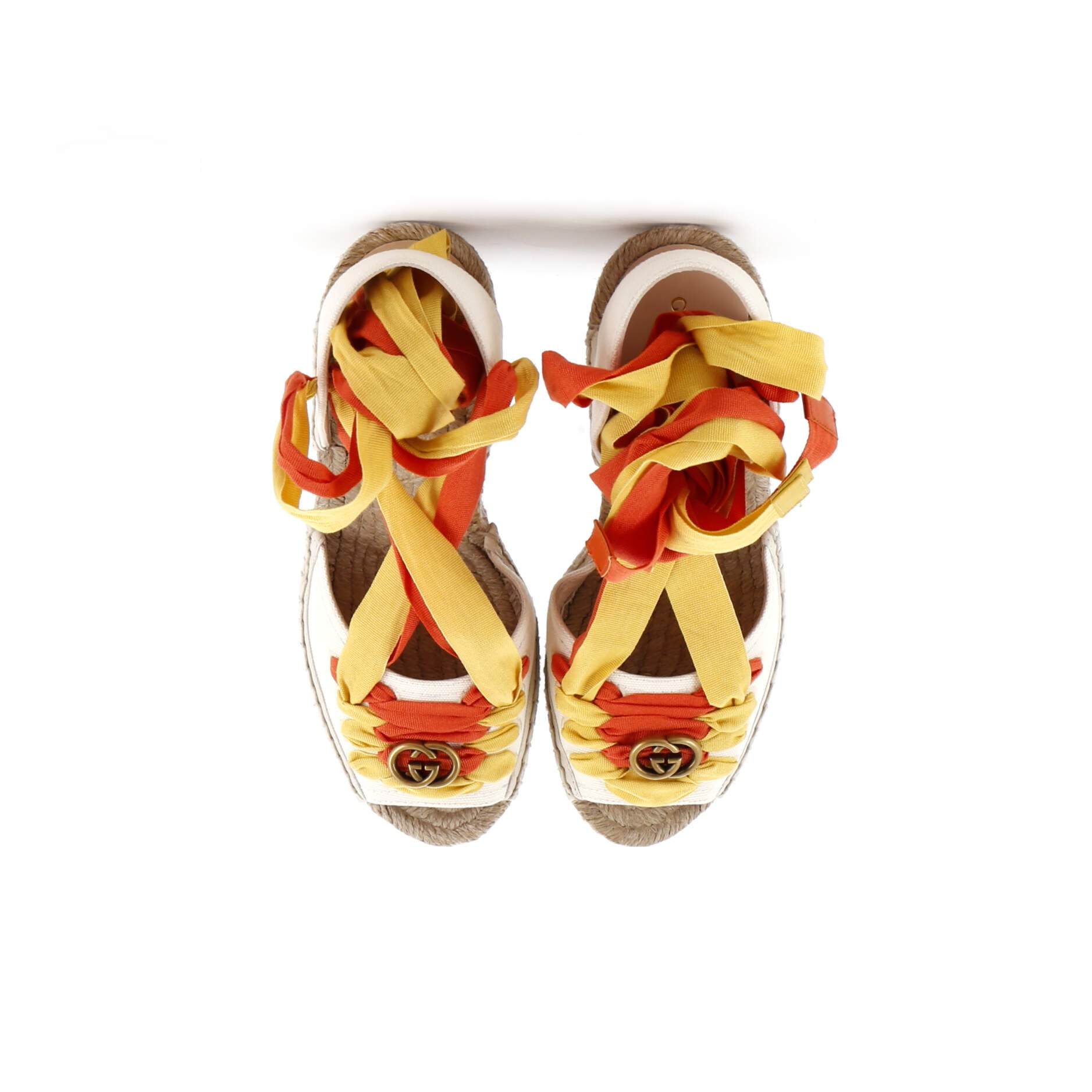 Women's GG Ankle Tie Wedge Espadrilles Canvas