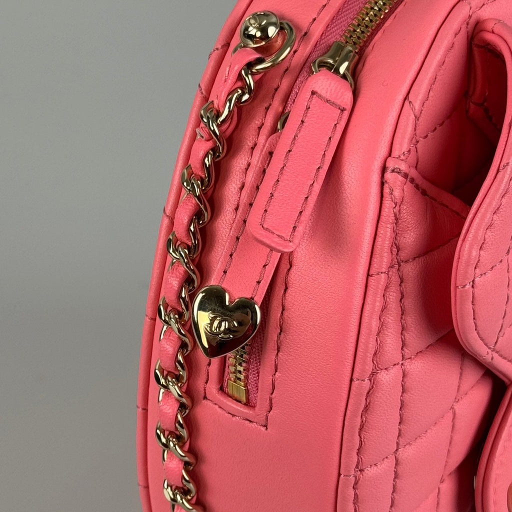 Chanel Pink Heart Bag in Lambskin Leather with Gold Hardware Large Size
