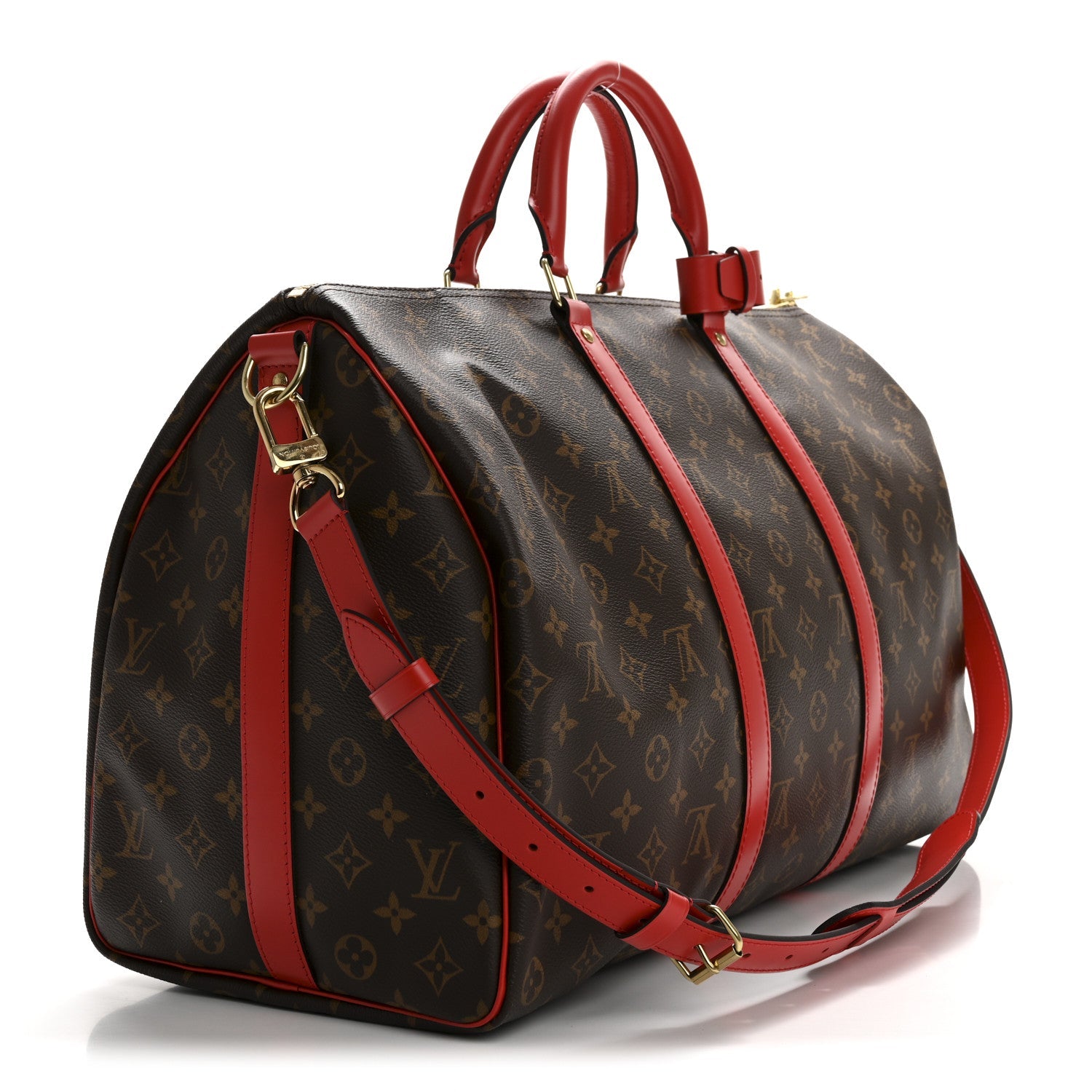 Calfskin Monogram Keepall Bandouliere 50 Coquelicot