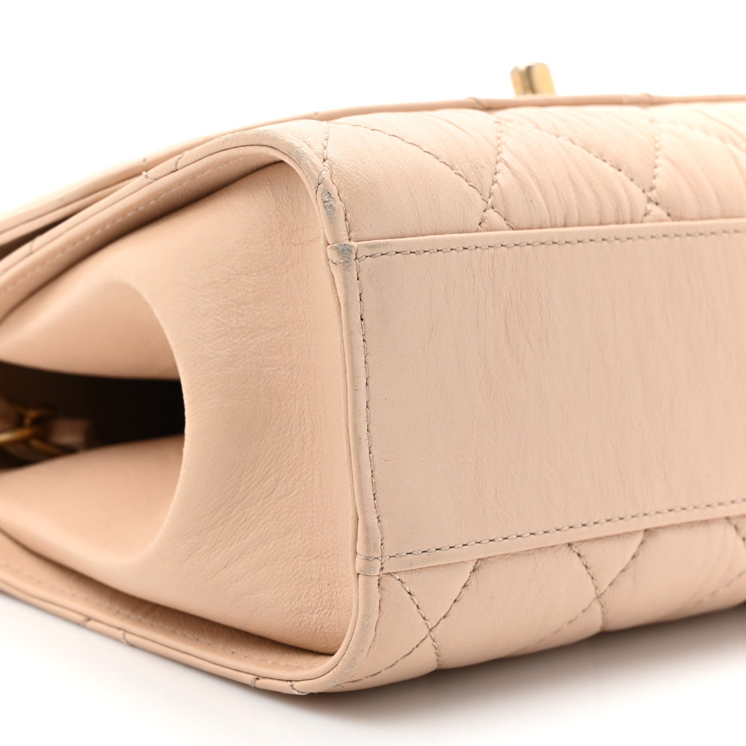 Crumpled Lambskin Quilted Small CC Links Top Handle Flap Beige