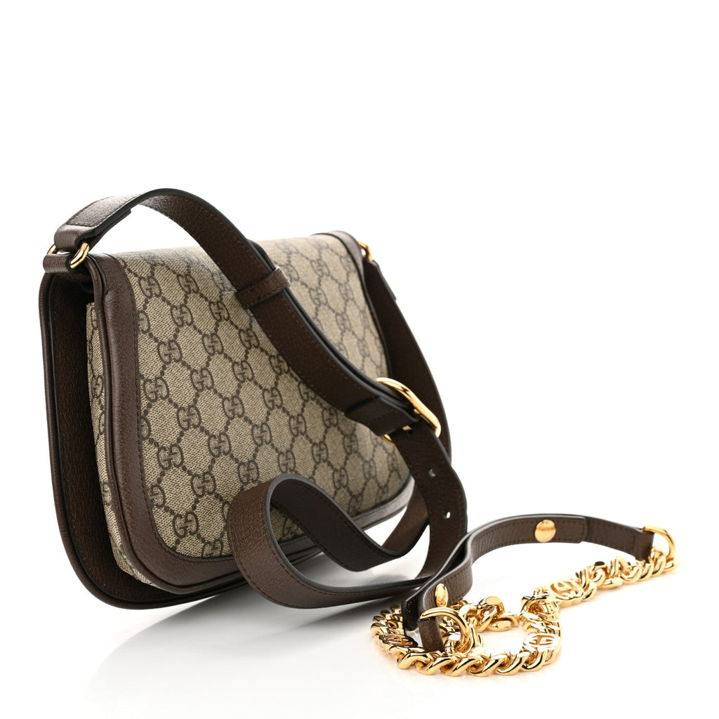 GG Supreme Monogram Textured Dollar Calfskin Blondie Chain Shoulder Flap Bag Beige Ebony New Acero