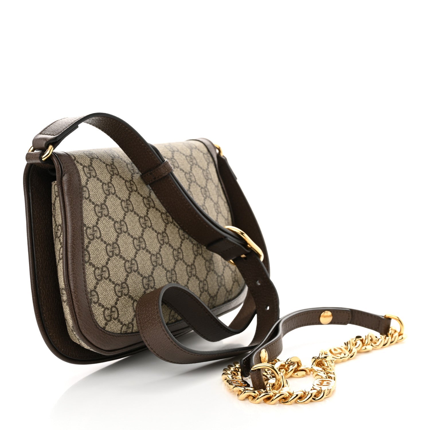 GG Supreme Monogram Textured Dollar Calfskin Blondie Chain Shoulder Flap Bag Beige Ebony New Acero