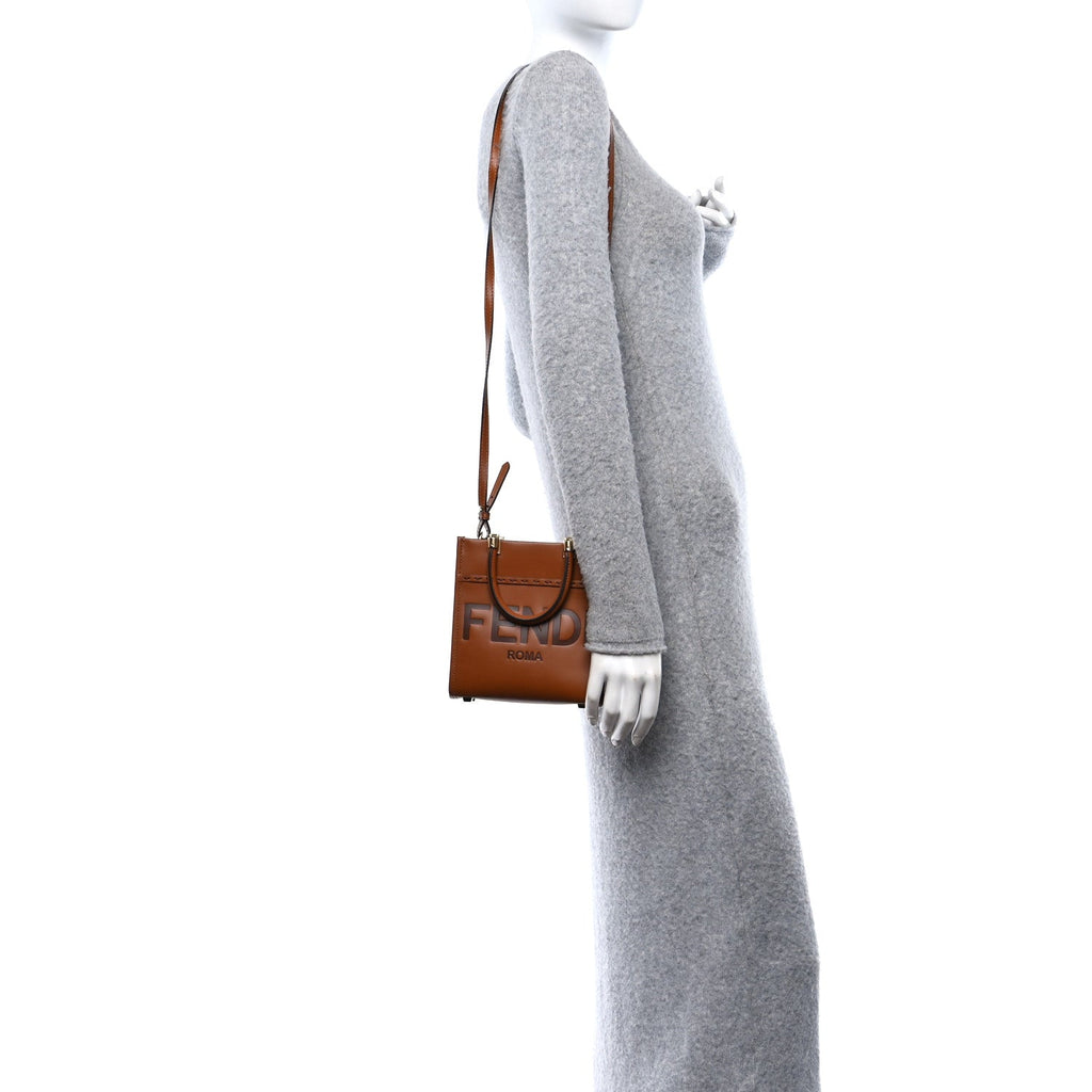 Vitello King Plexiglass Logo Embossed Mini Fendi Sunshine Shopper Tote Cuoio