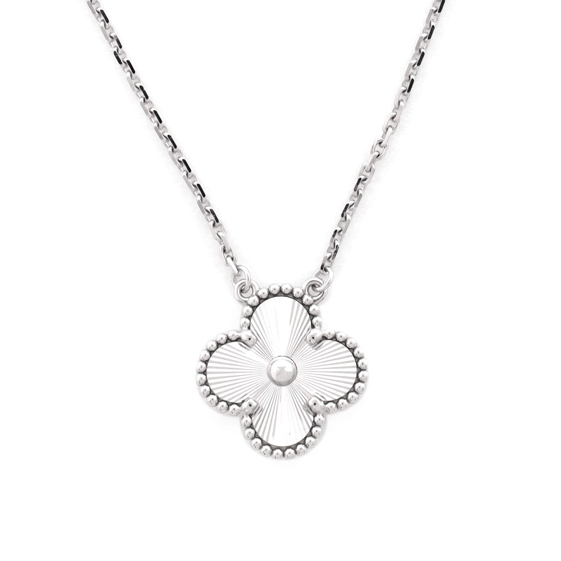 Vintage Alhambra Pendant Necklace Guilloche 18K White Gold