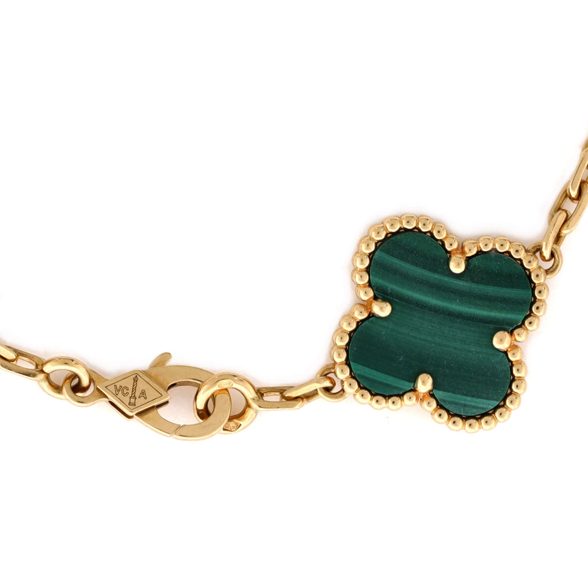 Vintage Alhambra 5 Motifs Bracelet 18K Yellow Gold and Malachite