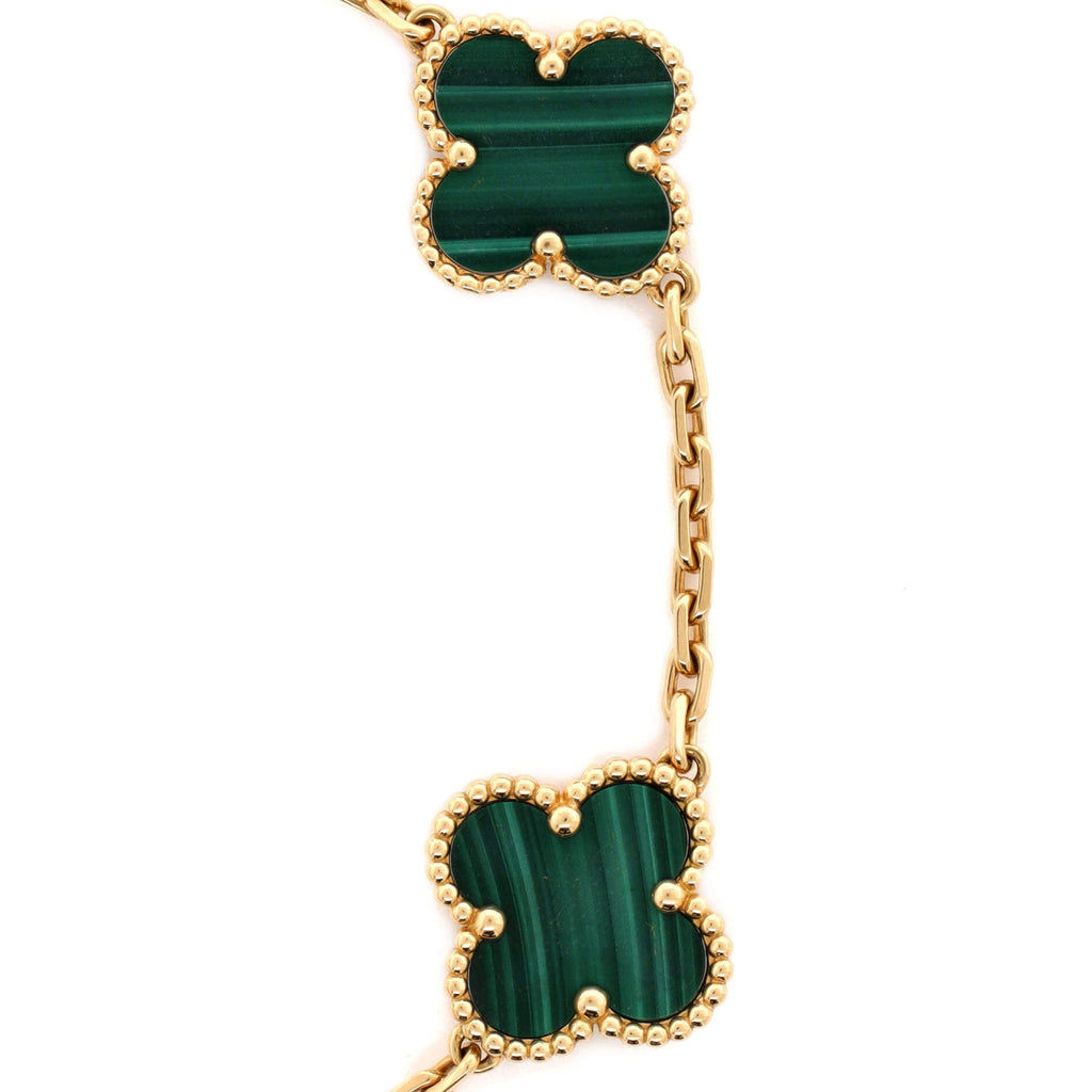 Vintage Alhambra 5 Motifs Bracelet 18K Yellow Gold and Malachite