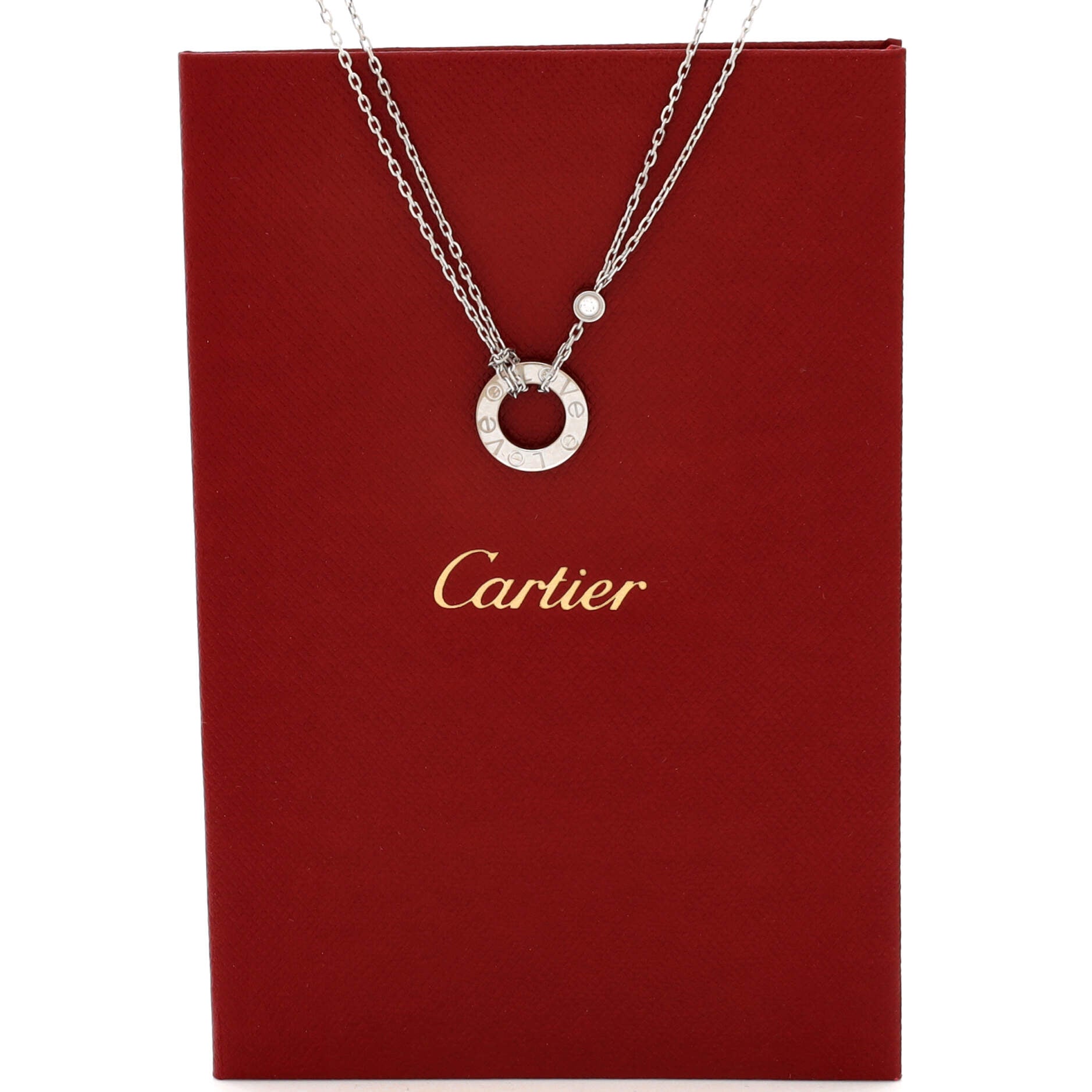 2 Diamonds Love Pendant Necklace 18K White Gold with Diamonds