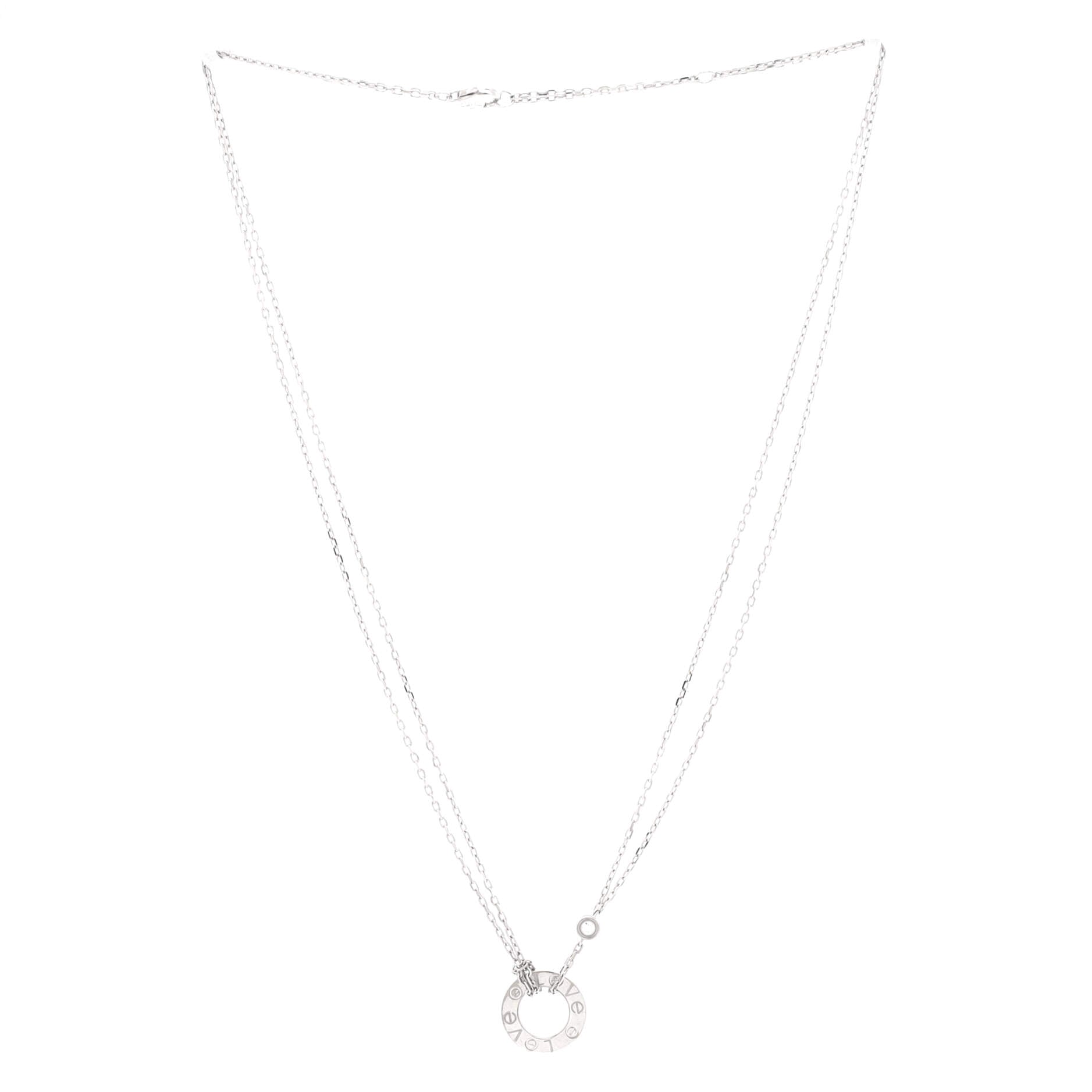 2 Diamonds Love Pendant Necklace 18K White Gold with Diamonds