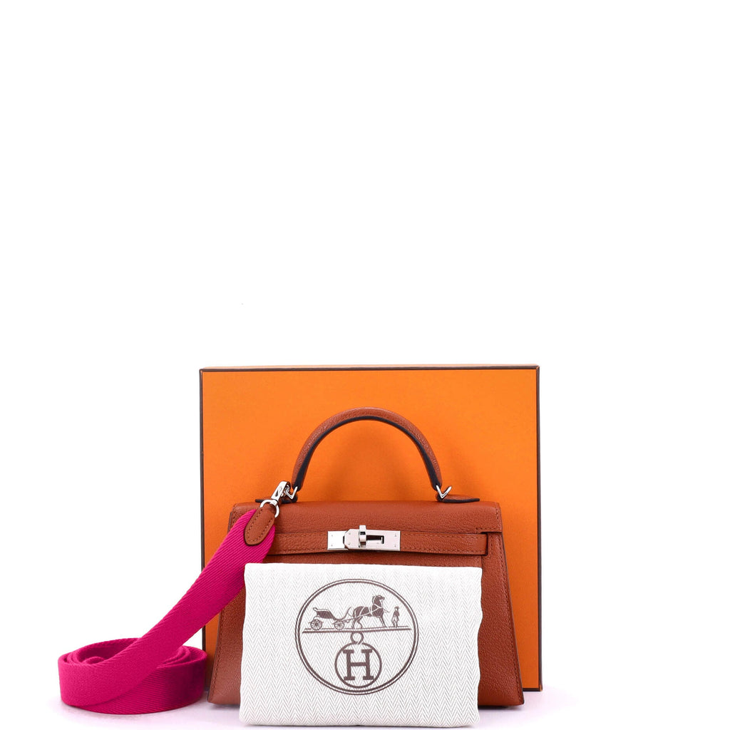Kelly Mini II Amazone Handbag Brown Chevre Mysore with Palladium Hardware 20