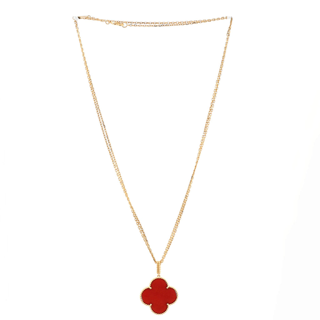 Magic Alhambra Pendant Long Necklace 18K Yellow Gold and Carnelian