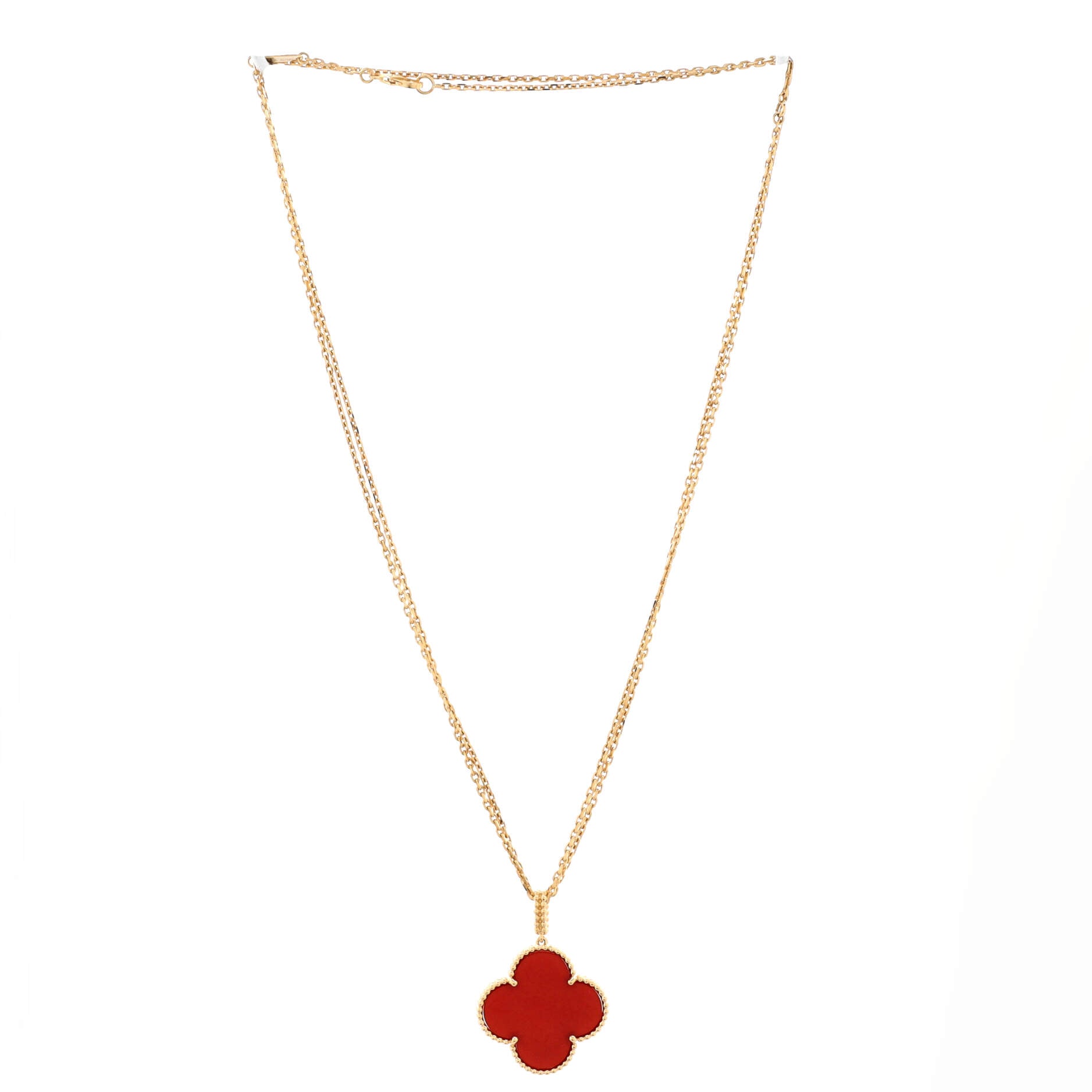 Magic Alhambra Pendant Long Necklace 18K Yellow Gold and Carnelian