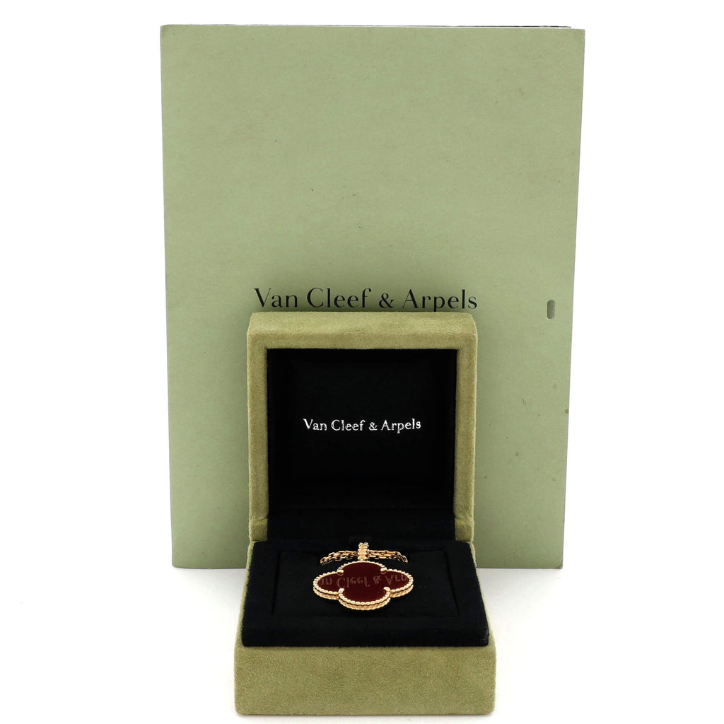 Magic Alhambra Pendant Long Necklace 18K Yellow Gold and Carnelian