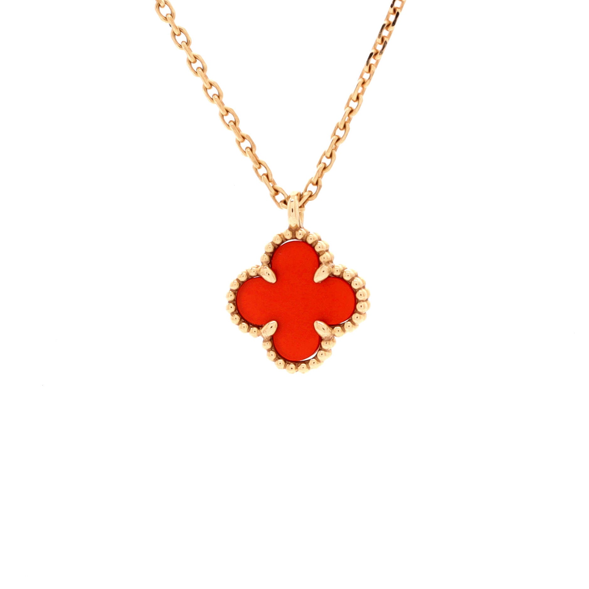 Sweet Alhambra Pendant Necklace 18K Rose Gold and Carnelian