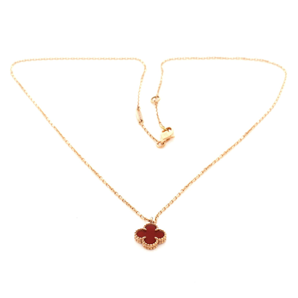 Sweet Alhambra Pendant Necklace 18K Rose Gold and Carnelian