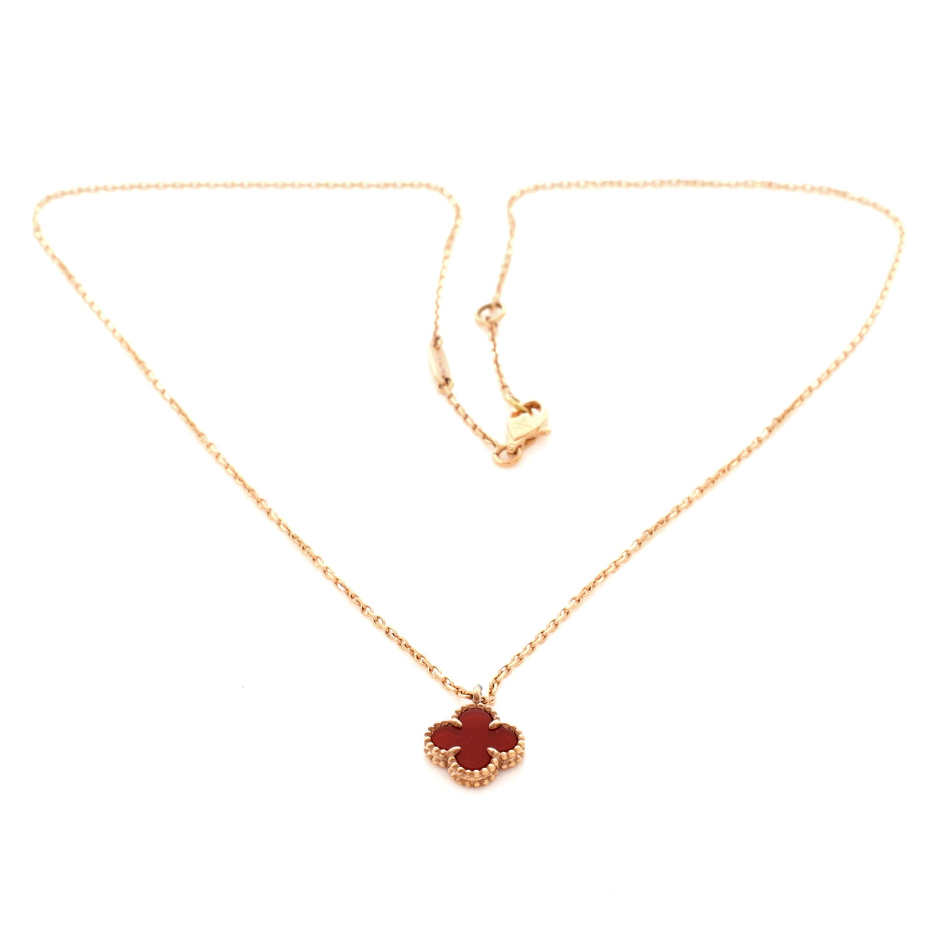 Sweet Alhambra Pendant Necklace 18K Rose Gold and Carnelian