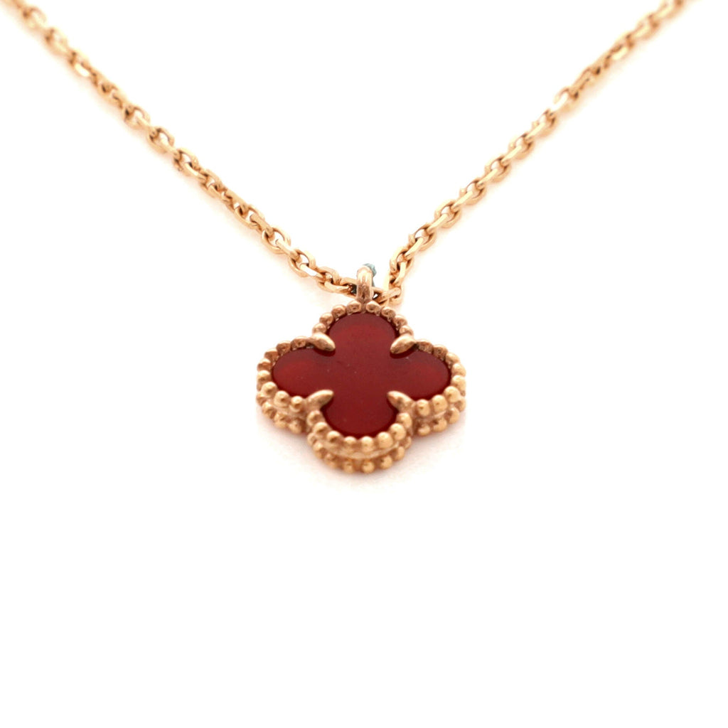 Sweet Alhambra Pendant Necklace 18K Rose Gold and Carnelian