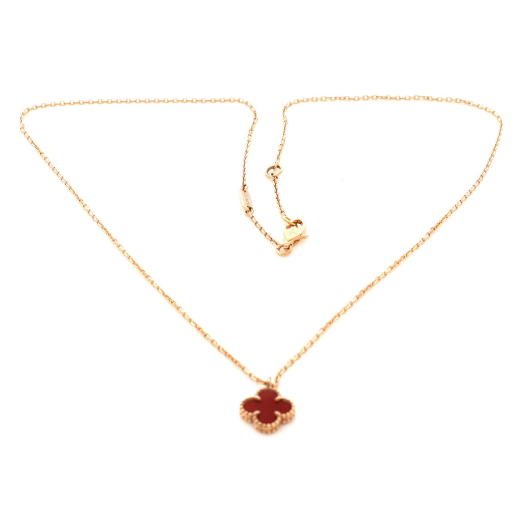 Sweet Alhambra Pendant Necklace 18K Rose Gold and Carnelian
