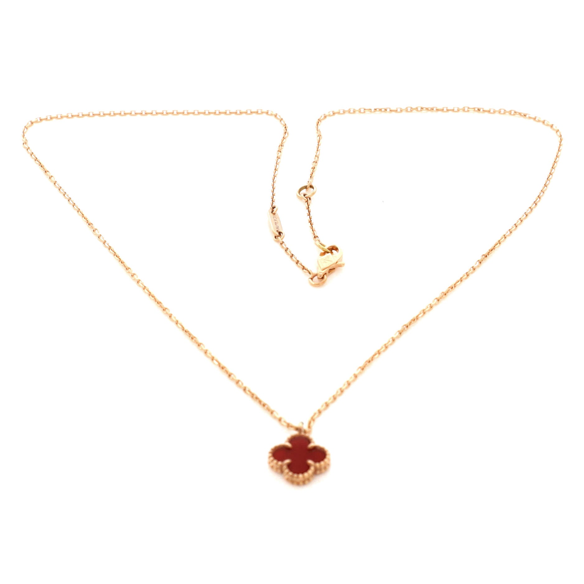 Sweet Alhambra Pendant Necklace 18K Rose Gold and Carnelian