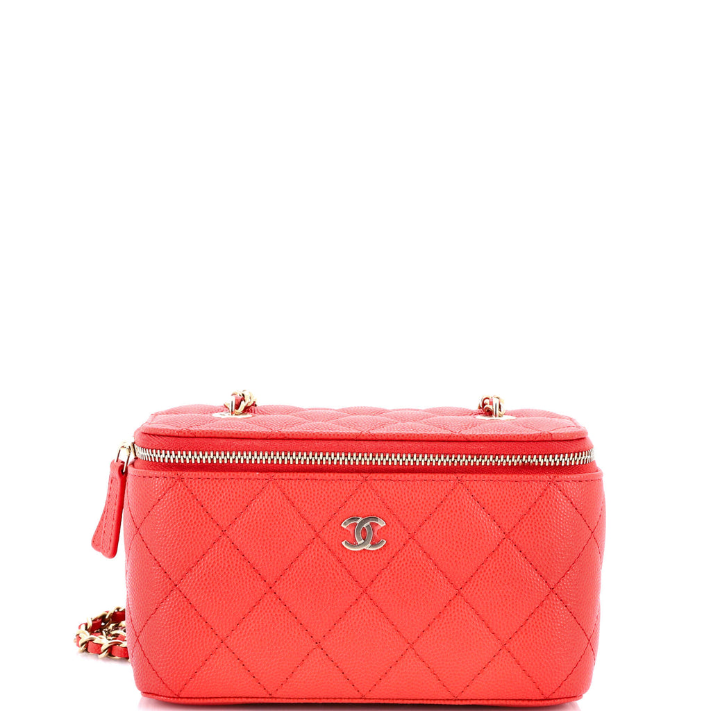 Sweet Heart Vanity Case with Chain Quilted Caviar Small