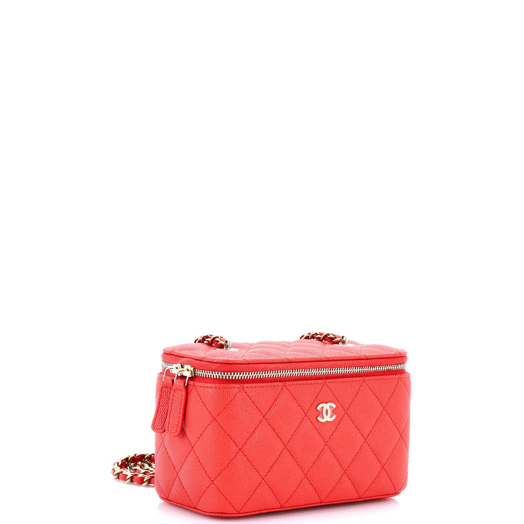Sweet Heart Vanity Case with Chain Quilted Caviar Small