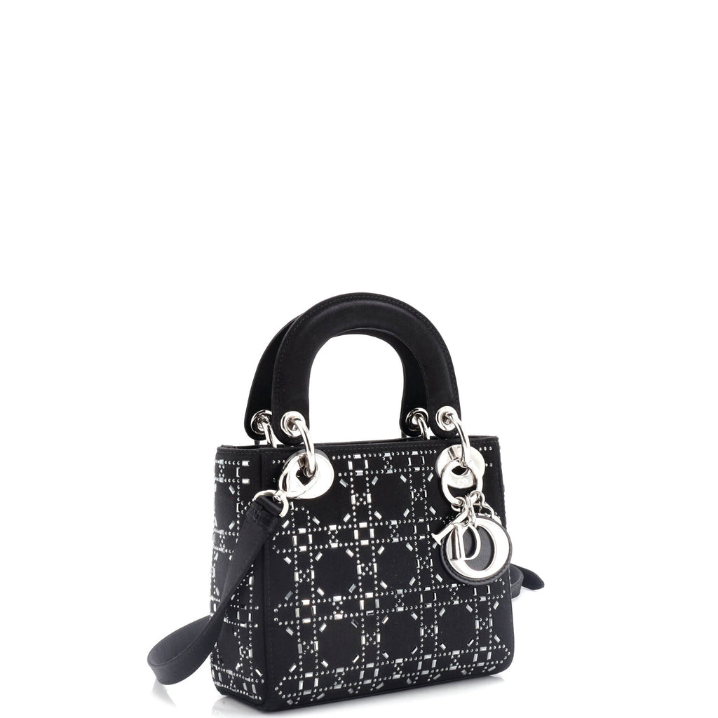Lady Dior Bag Crystal Embellished Cannage Quilt Satin Mini